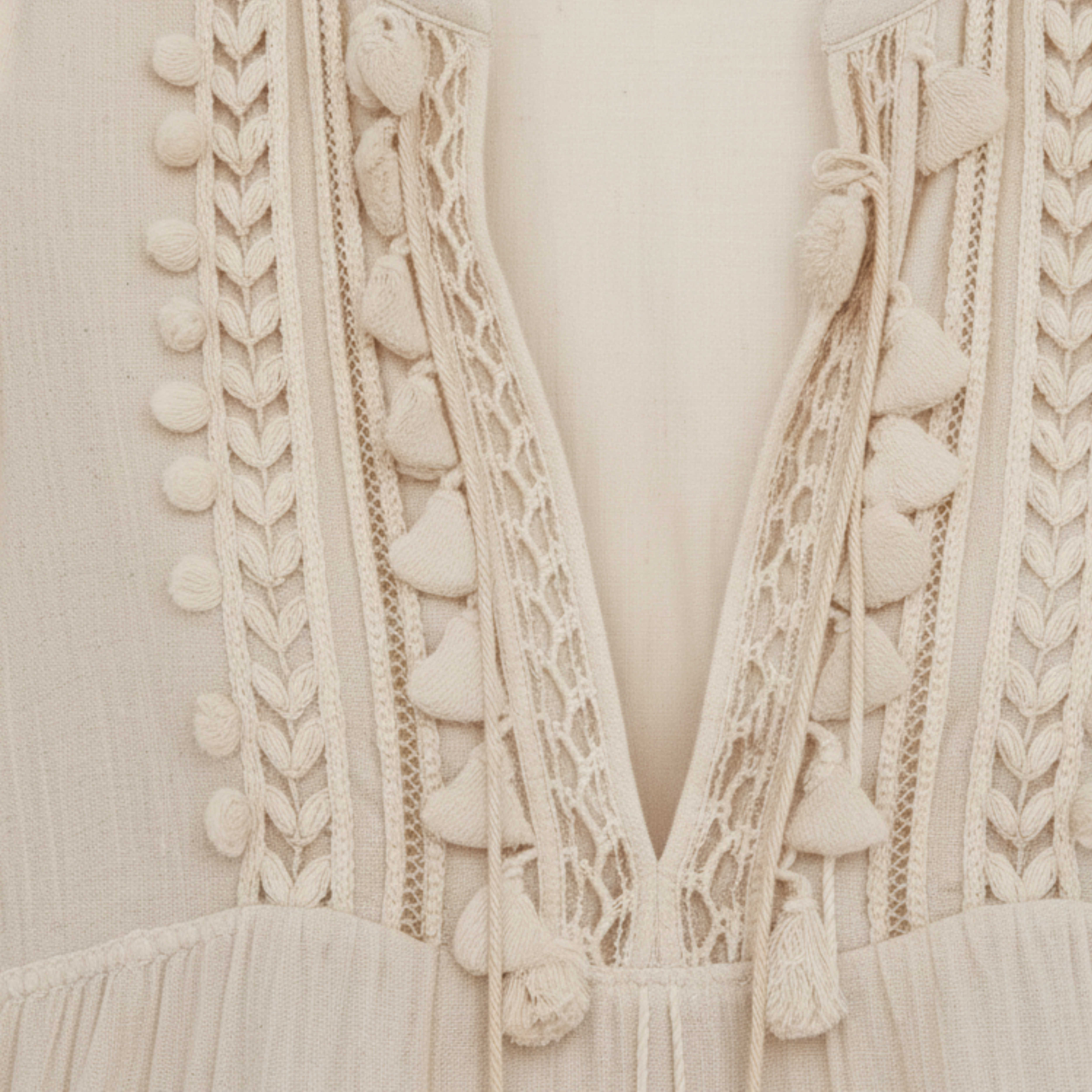 Vestido corto bohemio para mujer en algodón bordado con mangas acampanadas