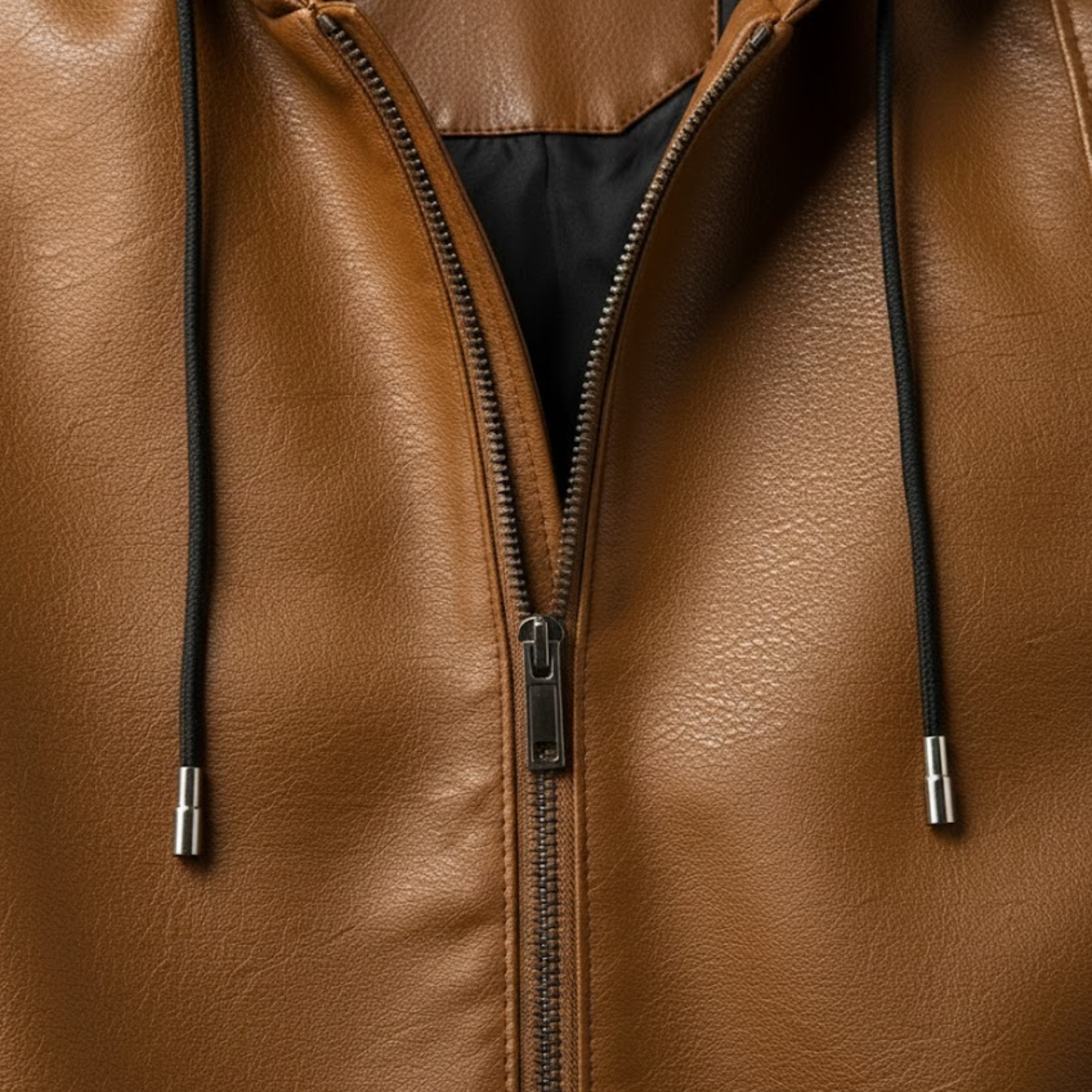 Herrevest i miljølæder med aftagelig hætte, moderne bymotorcykelstil