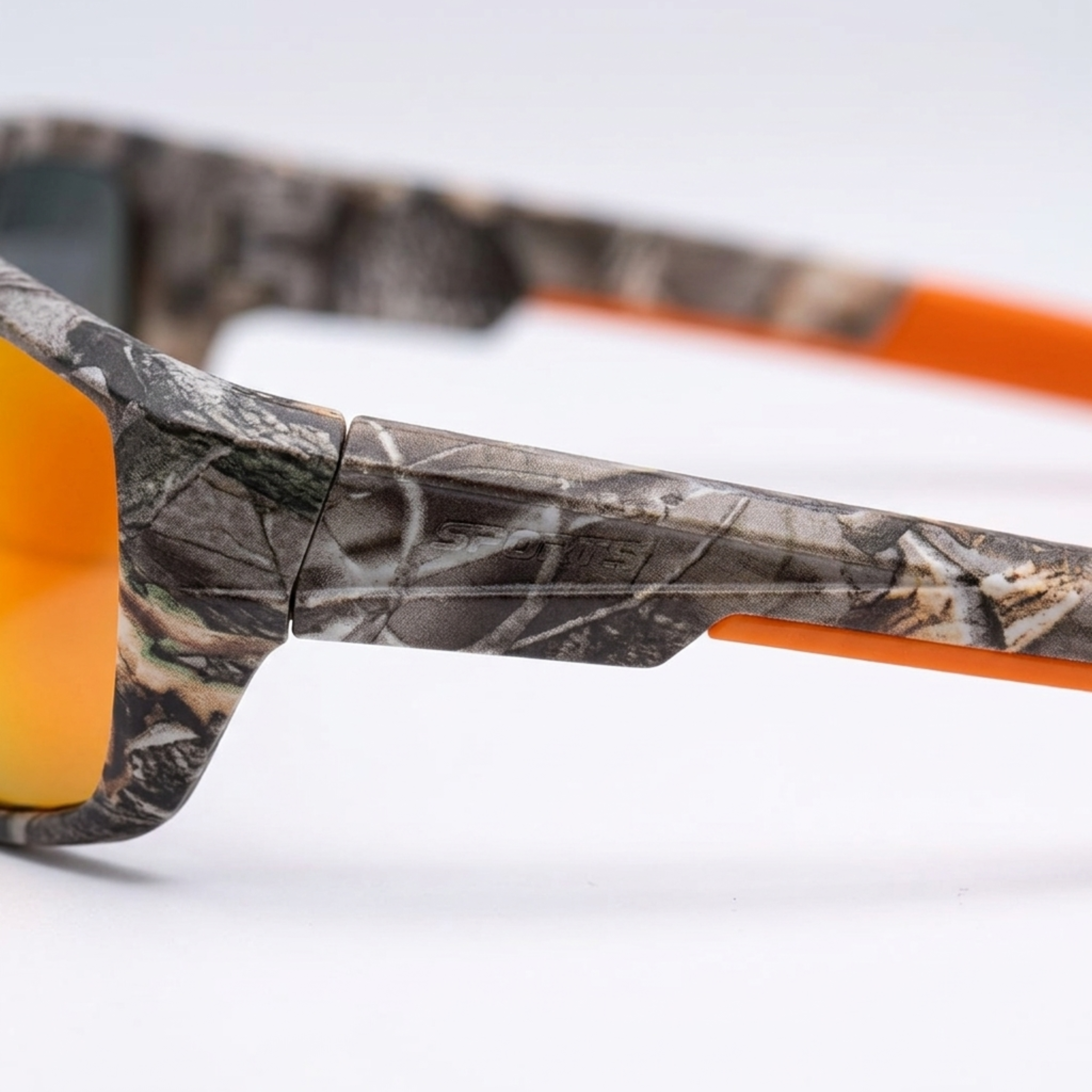 Sport sunglasses — polarized lenses and camouflage frame
