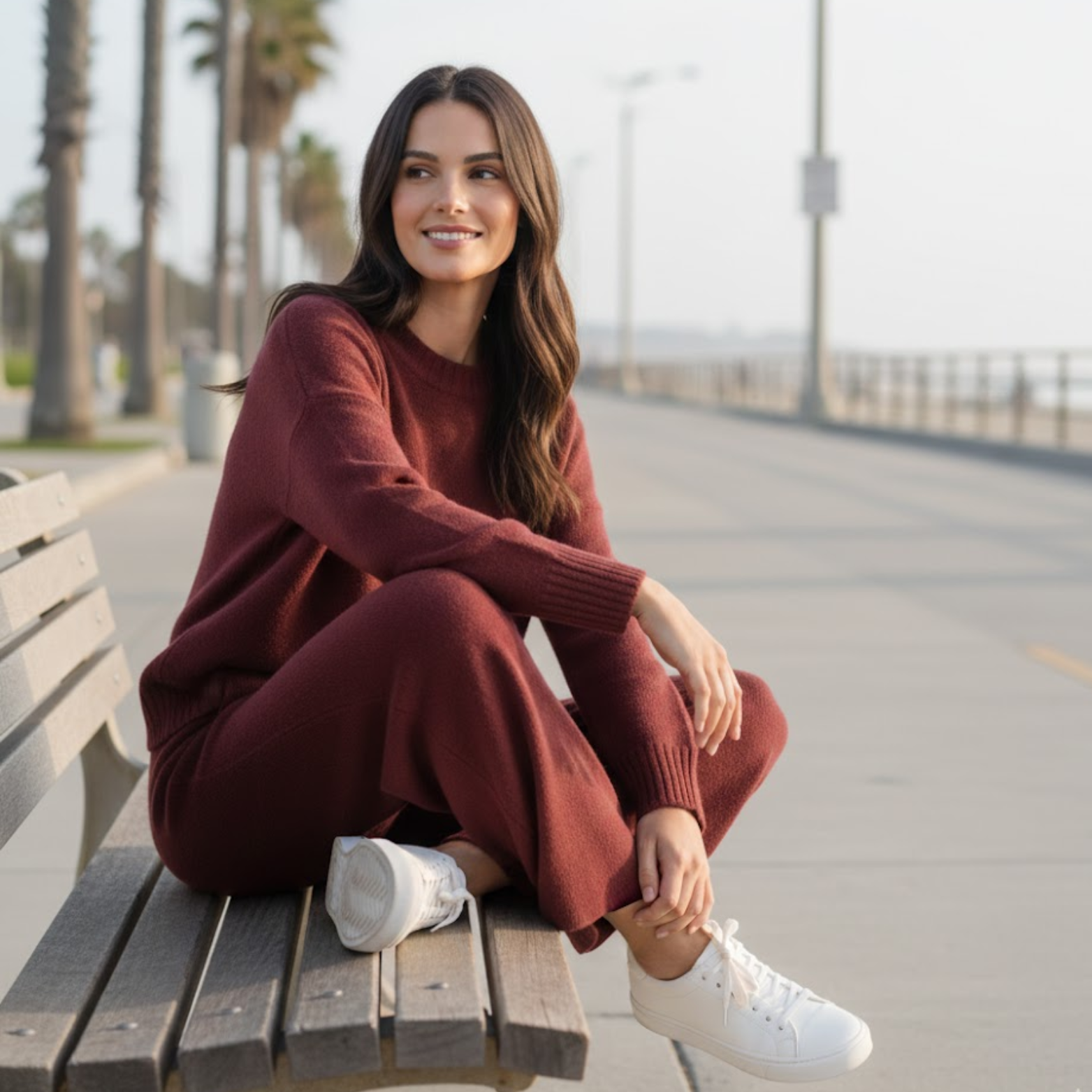 Knitted Set Woman Loose Sweater Wide Pants