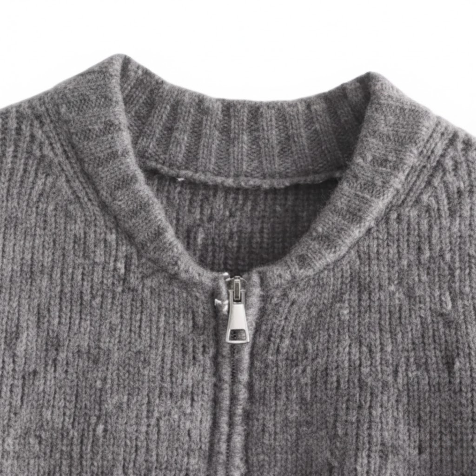 Strikket lynlåsvest til kvinder med rund hals i afslappet vintage-stil