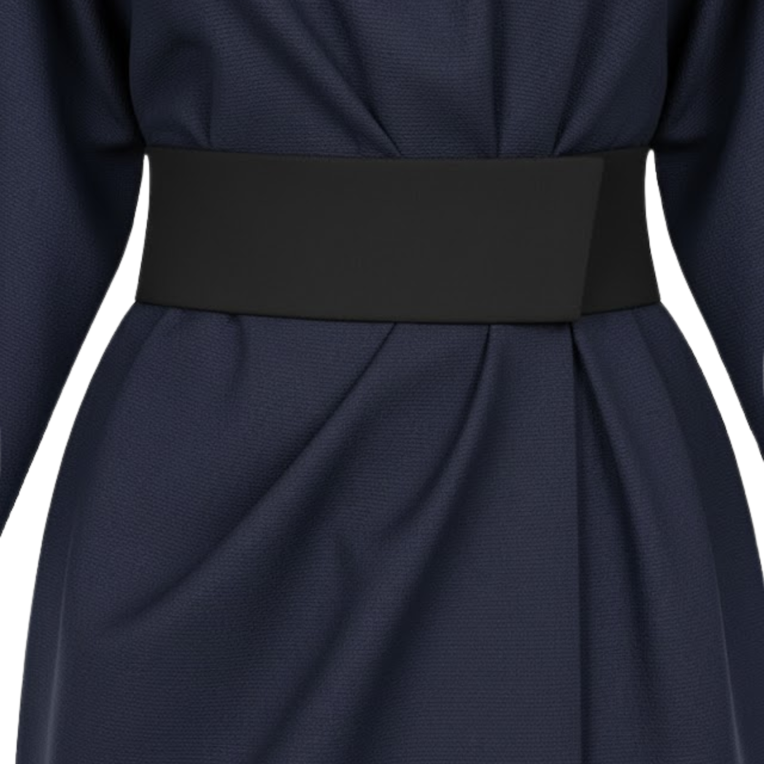 Long women's dress with batwing sleeves and a fitted waist, flowing silhouette