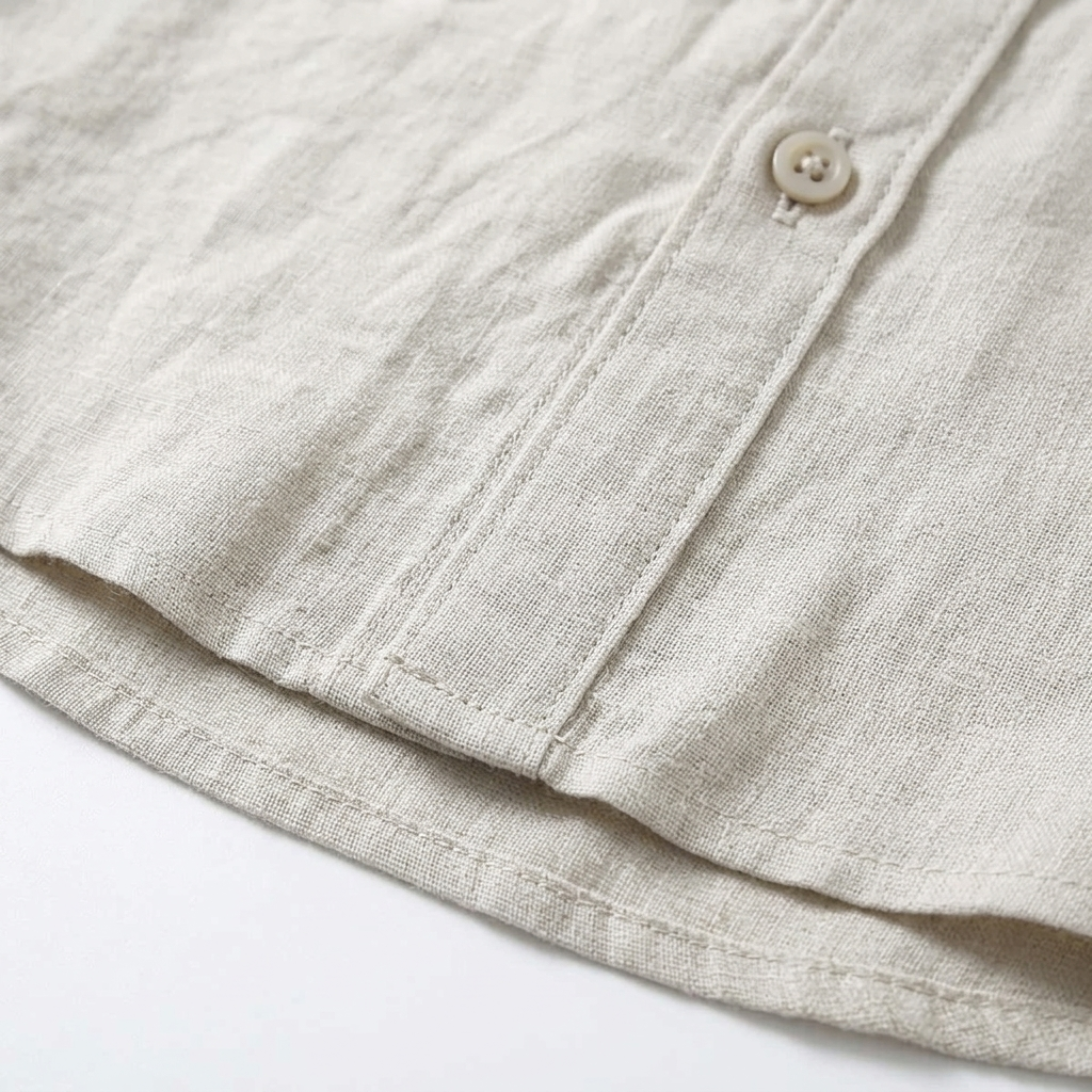Men's Linen Shirt with Mandarin Collar and Short Sleeves — Summer