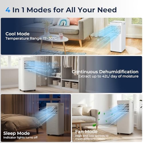 Aire acondicionado portátil 3 en 1 de 9000 BTU para habitaciones pequeñas y dormitorios