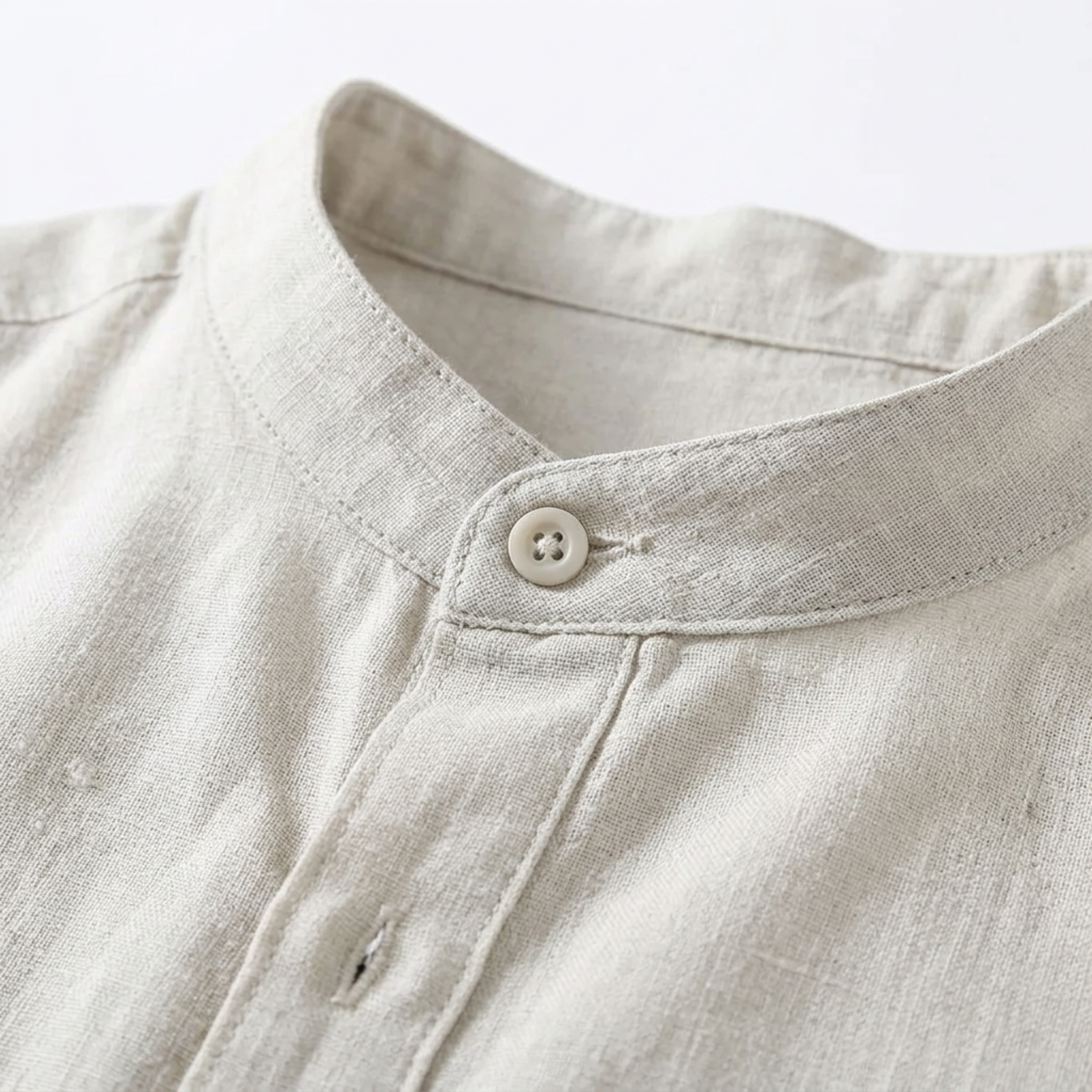 Men's Linen Shirt with Mandarin Collar and Short Sleeves — Summer