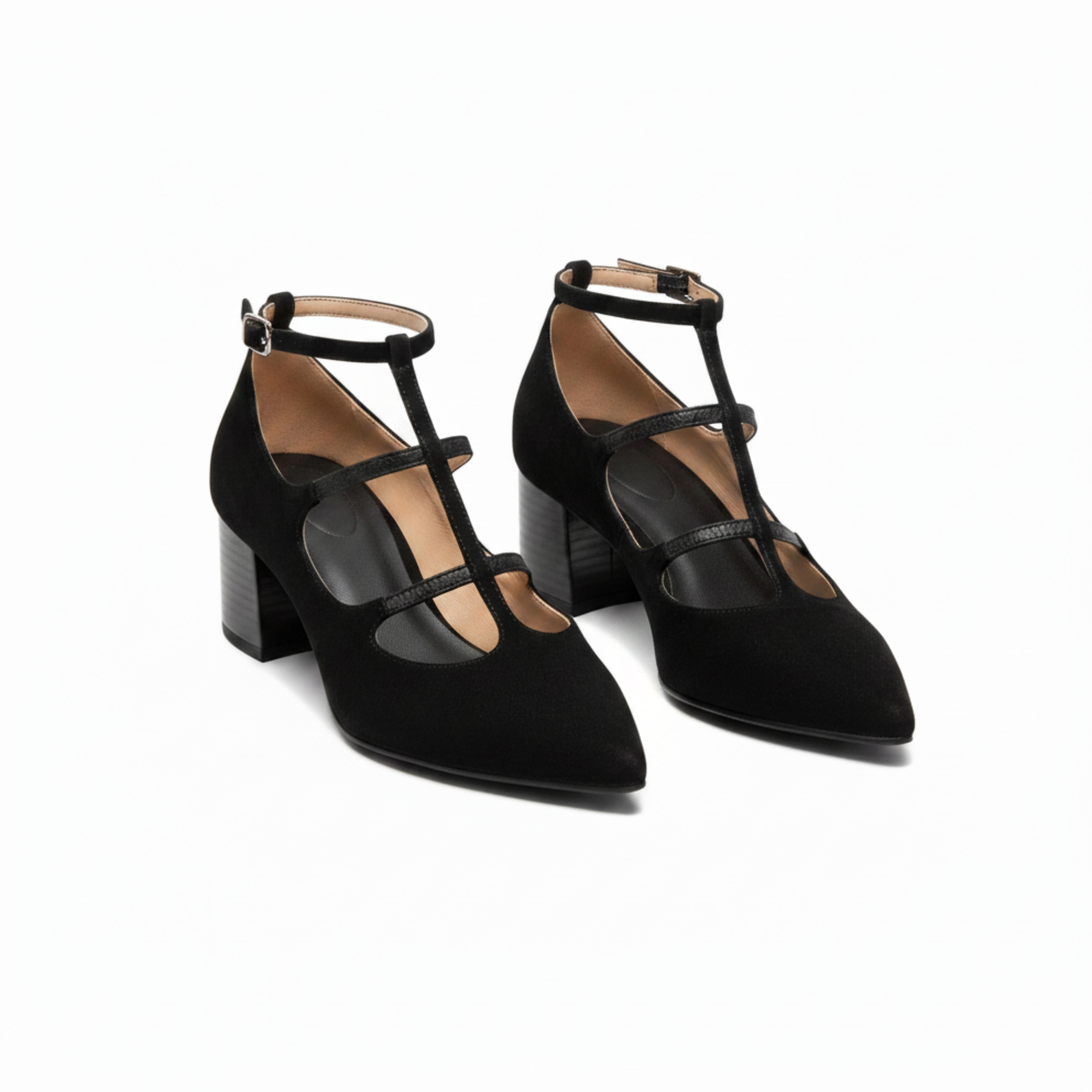 Souliers à Brides Entrelacées et Petits Talons Bobines pour Femmes