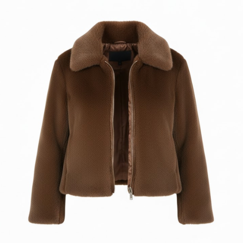 Loose Women's Jacket with Lapel Collar and Long Sleeves Buttons