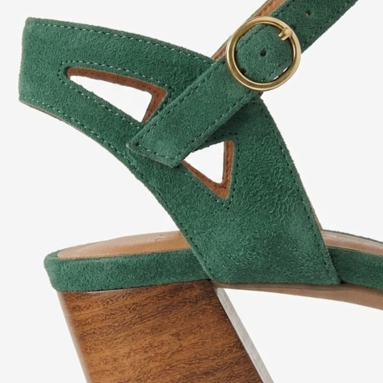 Sandalias de tacón de ante para mujer con punta cuadrada y correa al tobillo