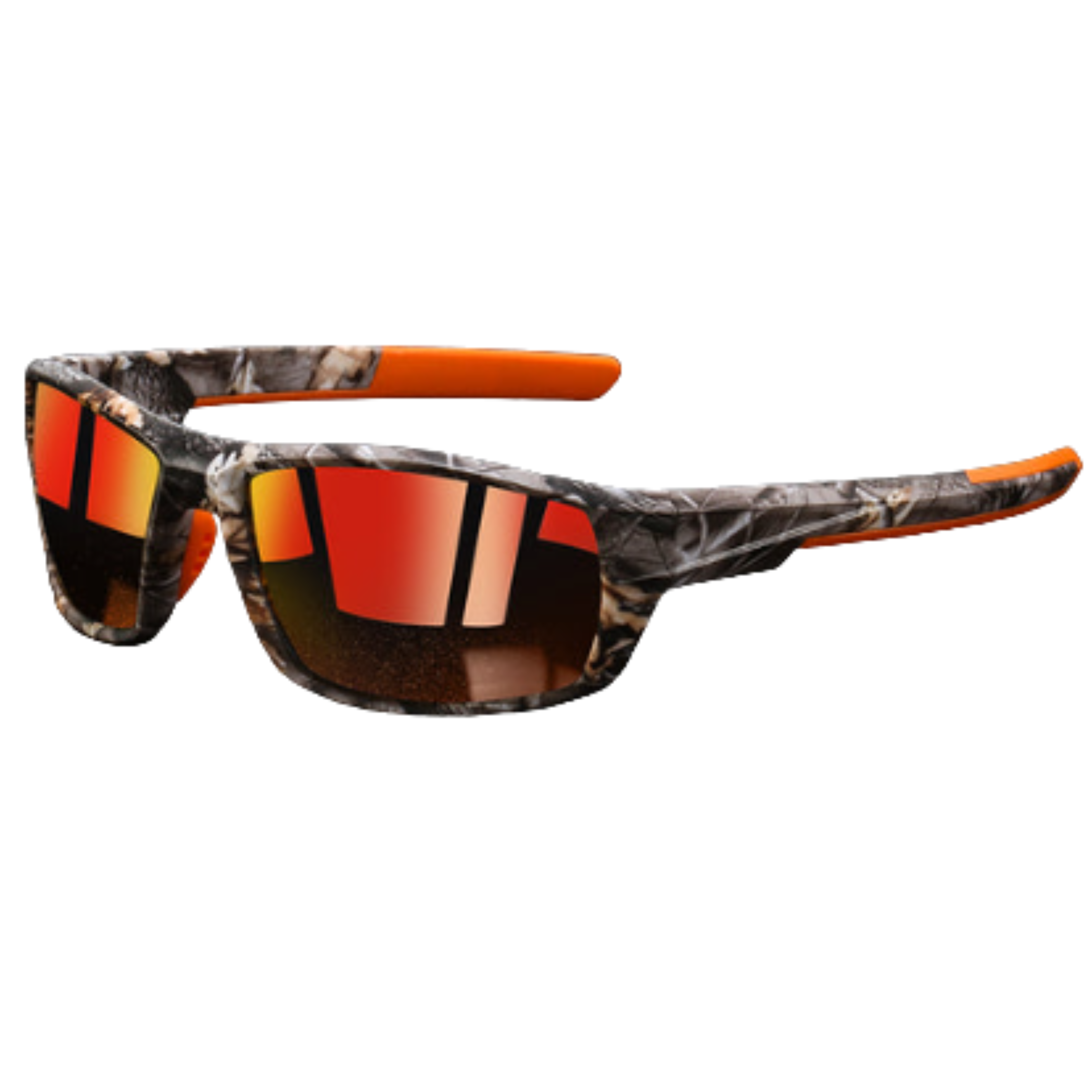 Sport sunglasses — polarized lenses and camouflage frame