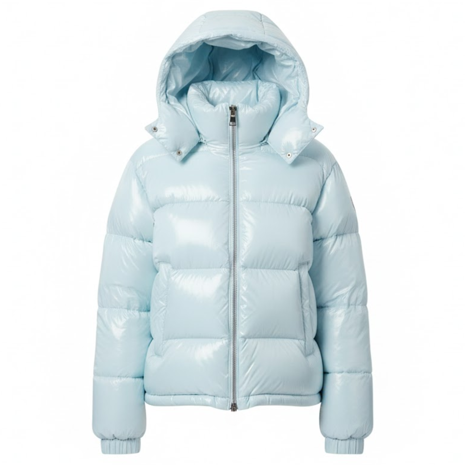 Women's Shiny Quilted Jacket with Hood, High Zipper Closure, Warm and Cozy