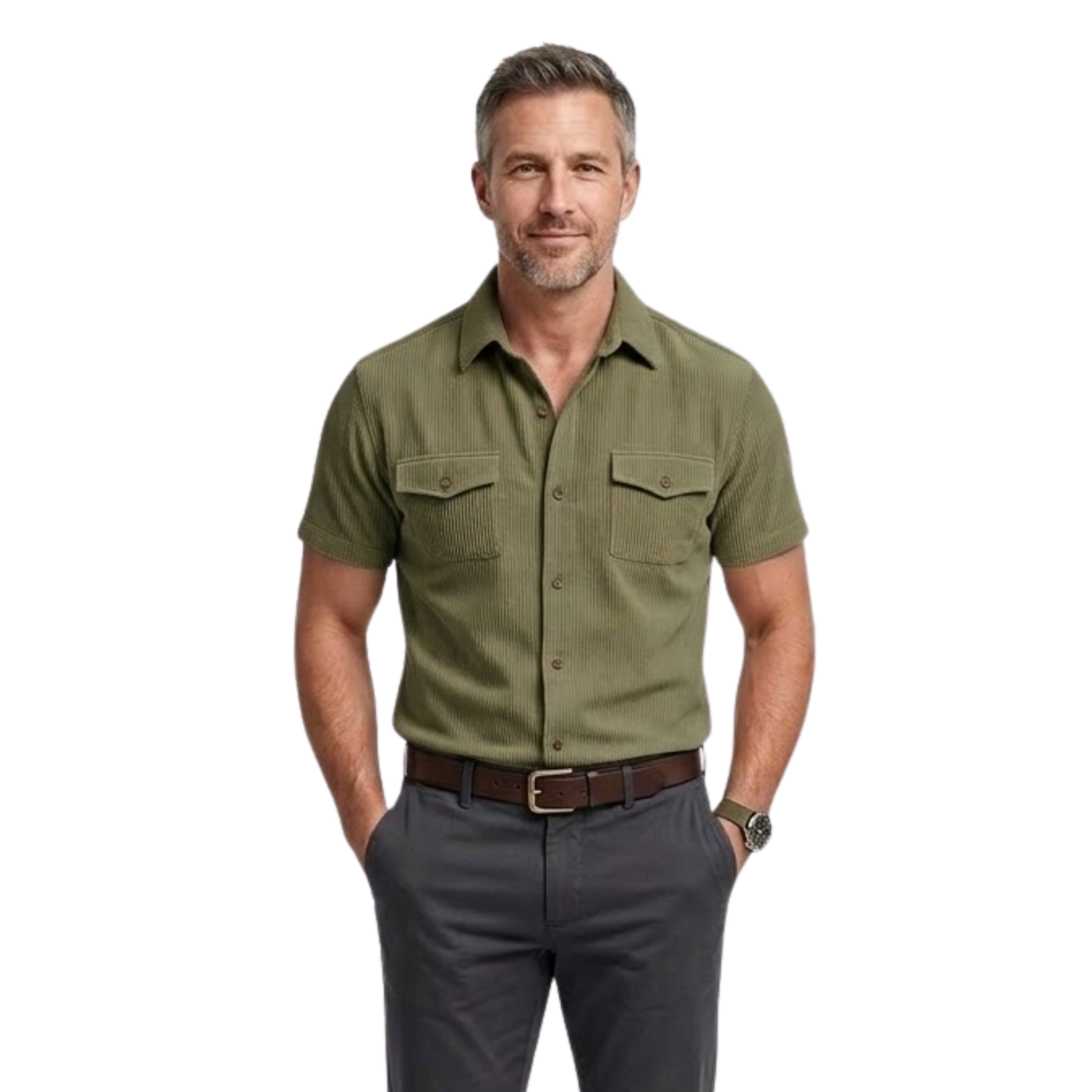 Camicia cargo da uomo in velluto a coste a maniche corte con tasche sul petto