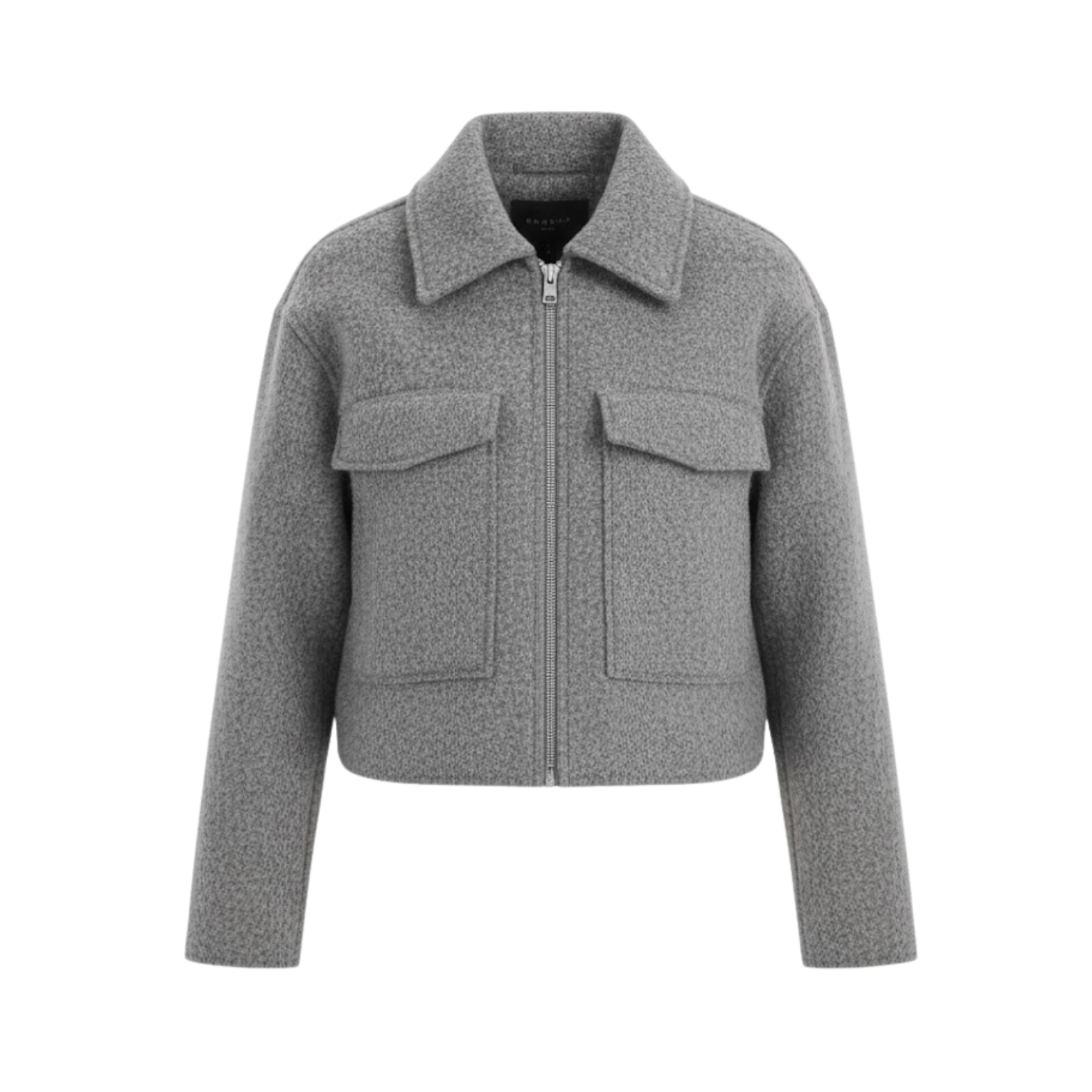 Manteau Court Femme en Tweed avec Fermeture Zippée