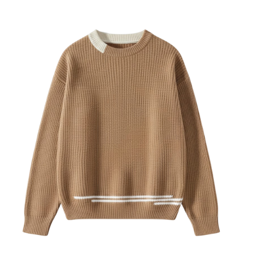 Men's Korean Round Neck Fitted Sweater with Patchwork Details