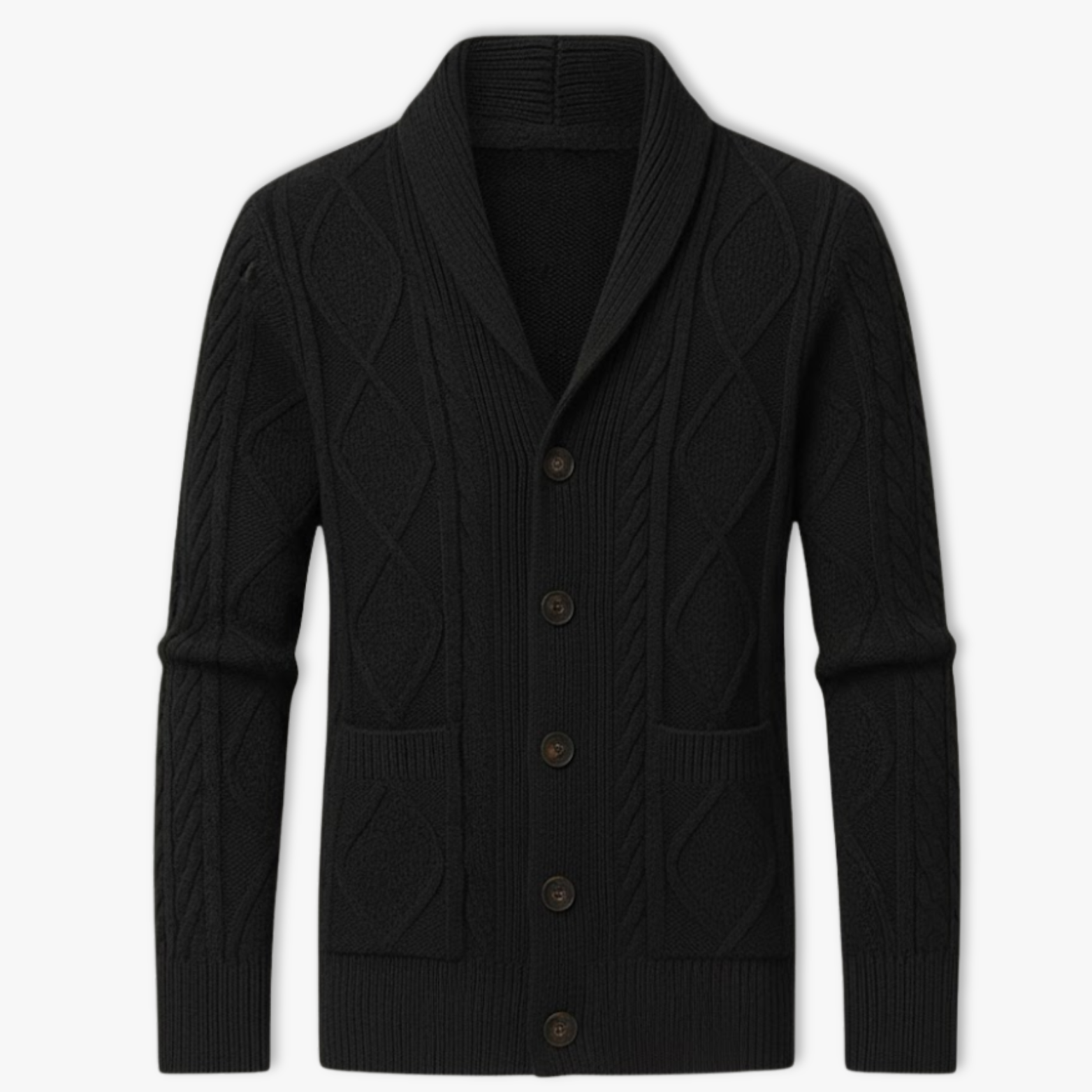 Men's knitted twisted stitch vest with stand-up collar and button closure