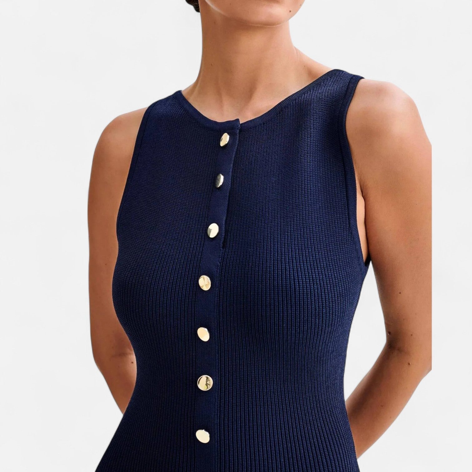 Ancienne Monde | Robe Longue en Maille à Boutons pour Femme – Élégance d’Été Sans Manches