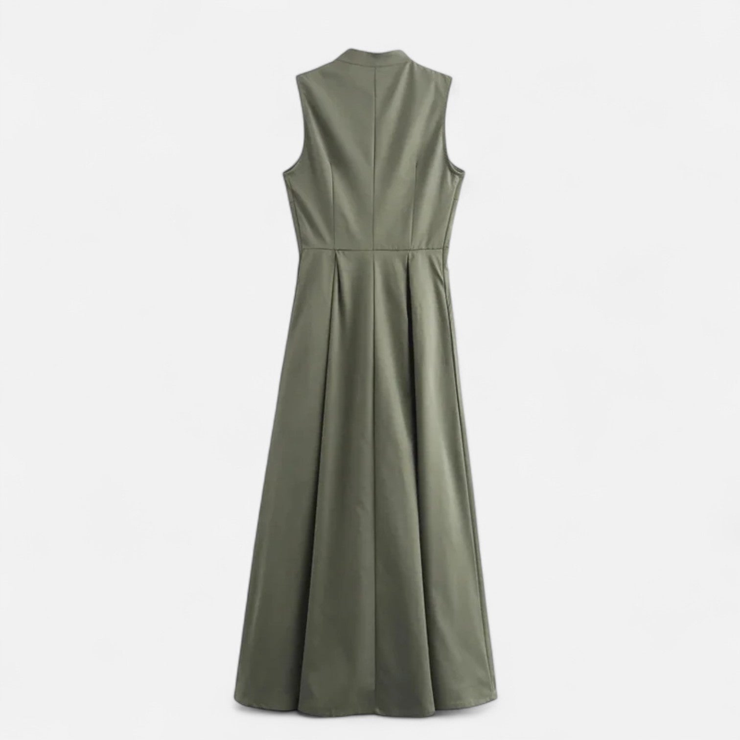 Ancienne Monde | Robe Midi Plissée Cintrée pour Femme – Élégance d’Été Sans Manches avec Fermeture Zippée