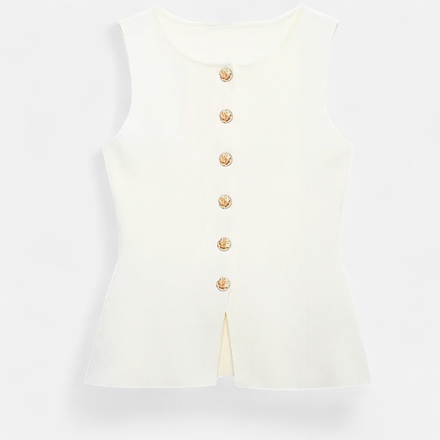 Ancienne Monde | Gilet Sans Manches à Boutons Dorés pour Femme – Simplicité Sculptée