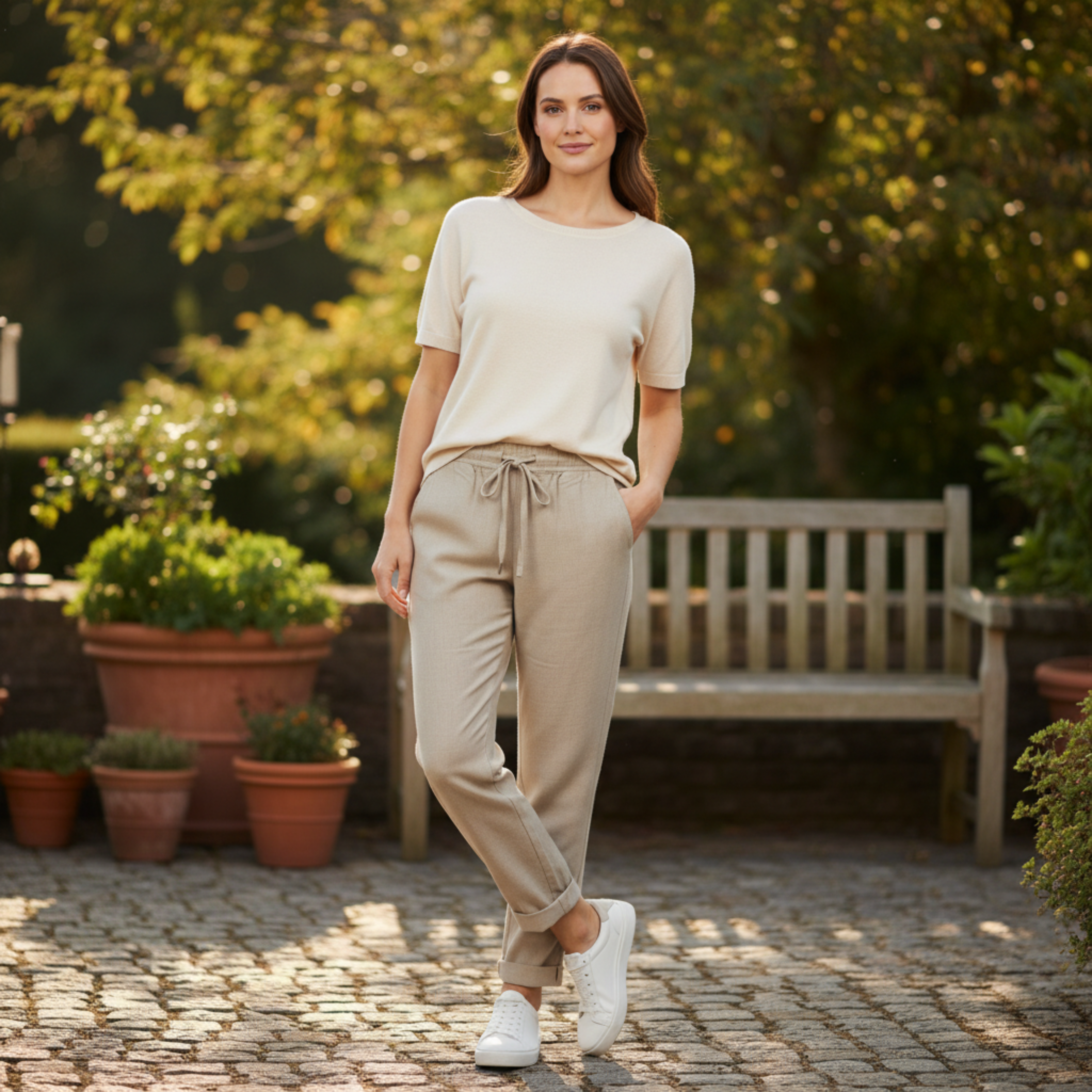 Damenhose aus Baumwollmischung mit elastischem Bund und figurbetonter Bleistiftform