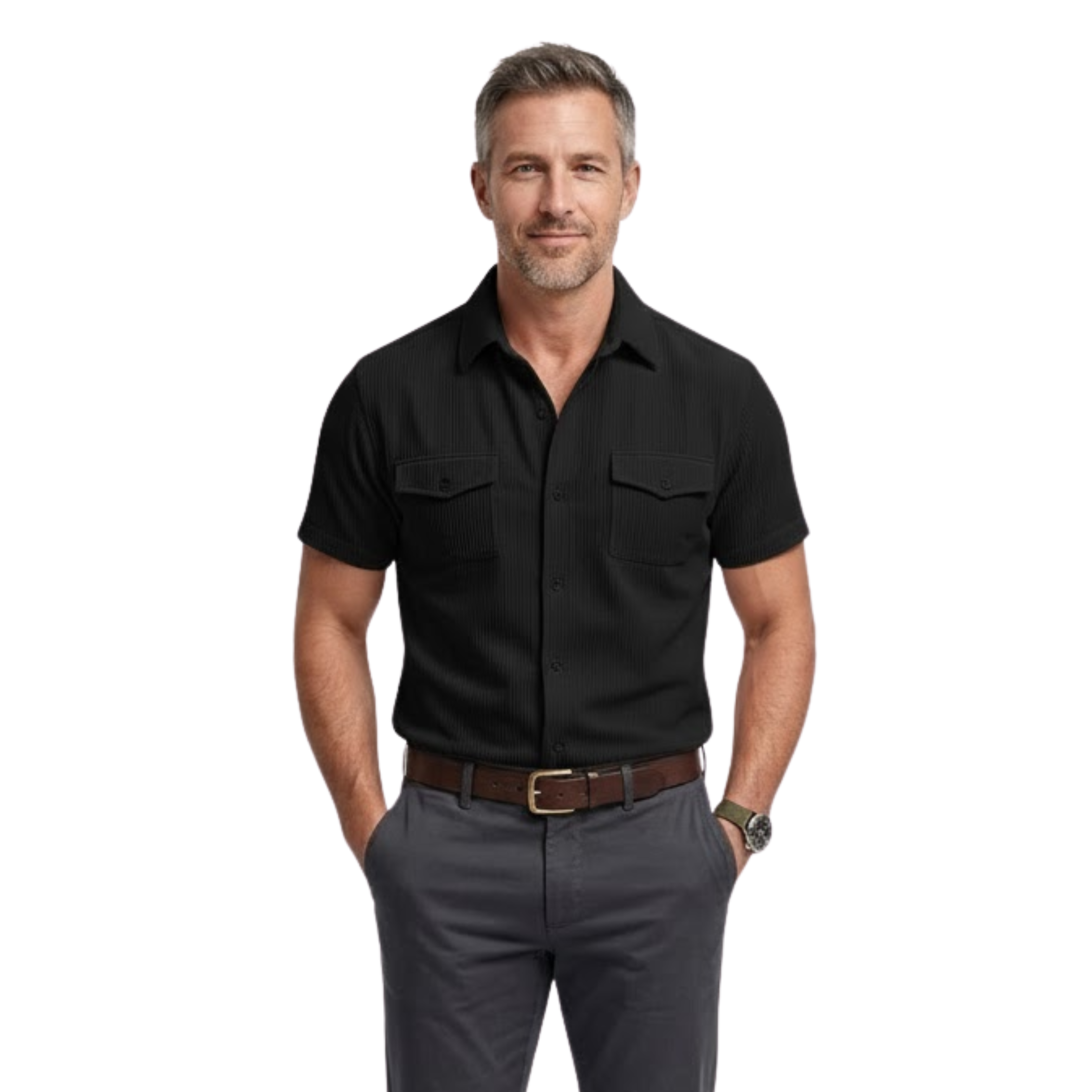 Camicia cargo da uomo in velluto a coste a maniche corte con tasche sul petto