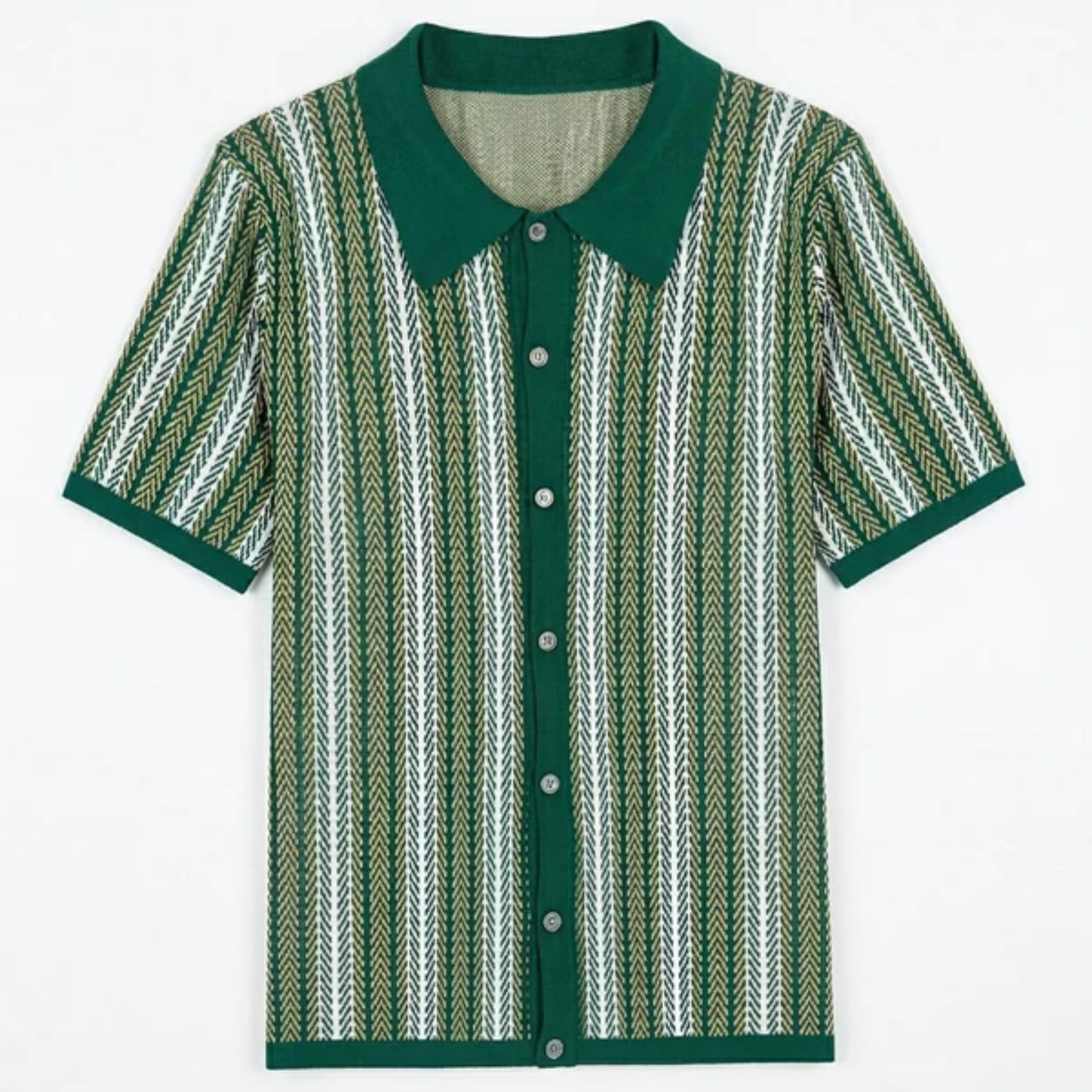 Men's knit polo — vertical stripes — casual resort style