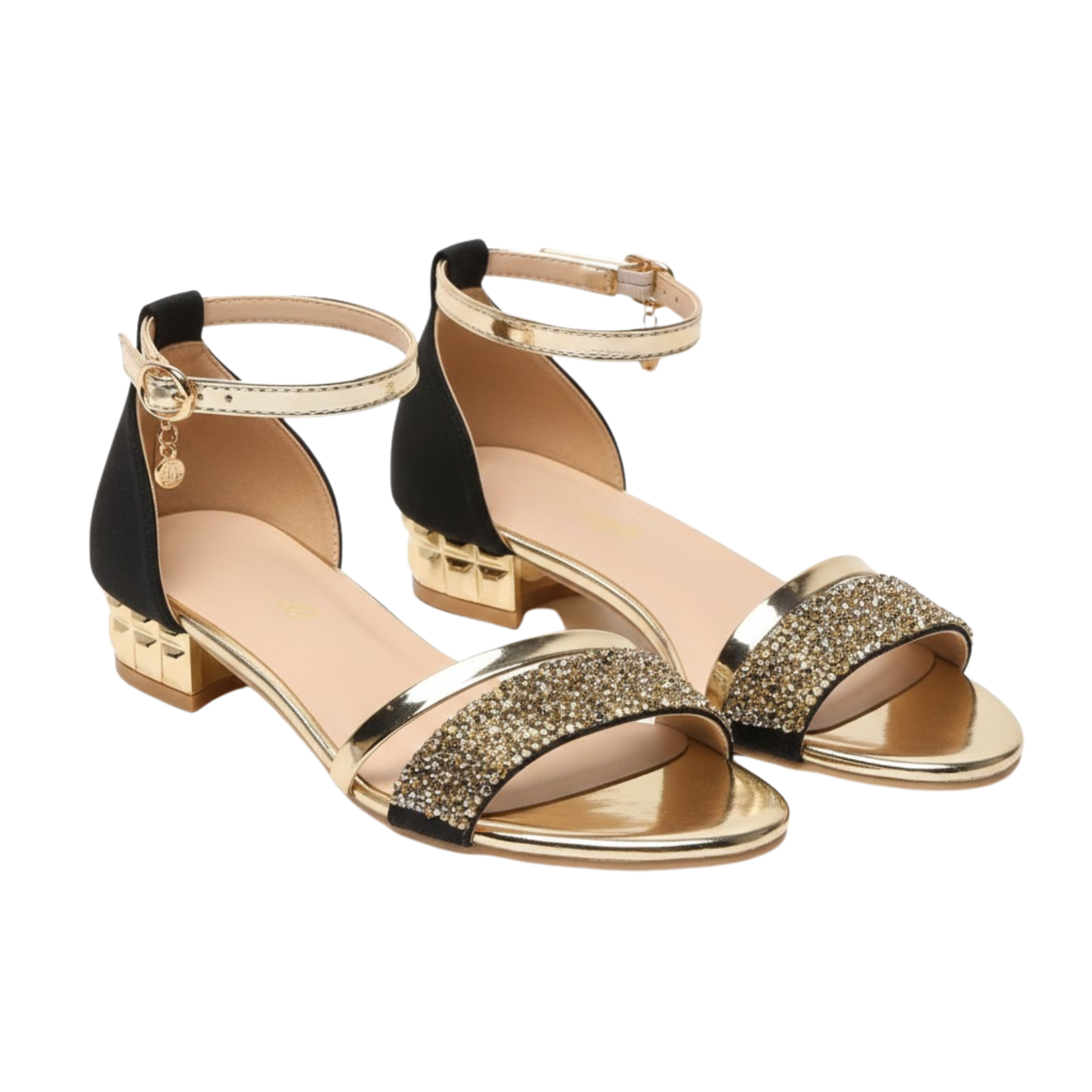 Sandales à petit talon pour femme avec bride cheville et détails scintillants