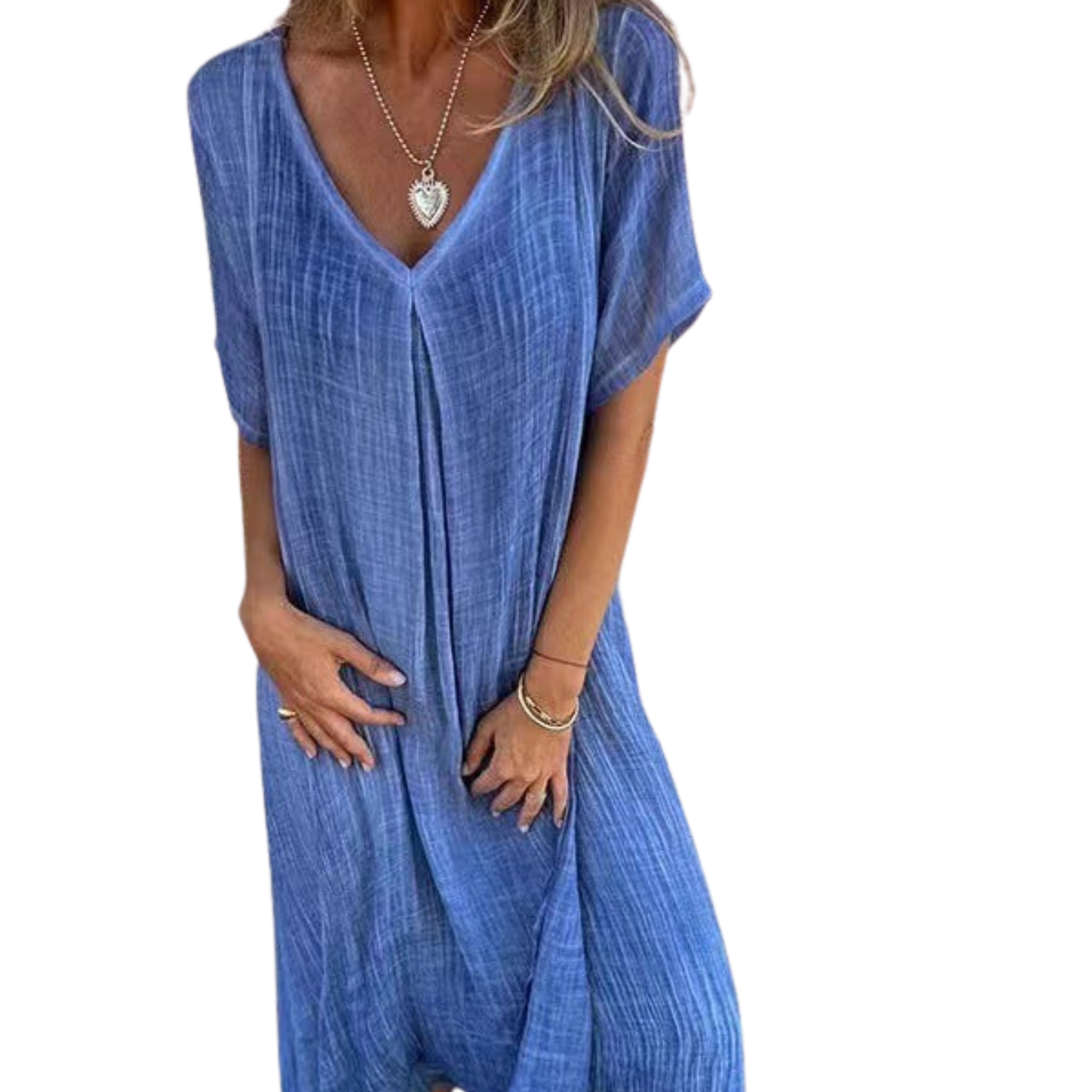 Women's linen kimono robe with V-neck — beach