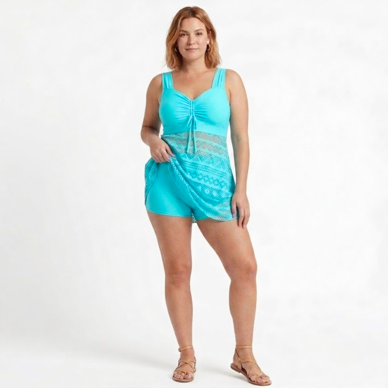Tankini sæt til kvinder med højtaljet top og shorts
