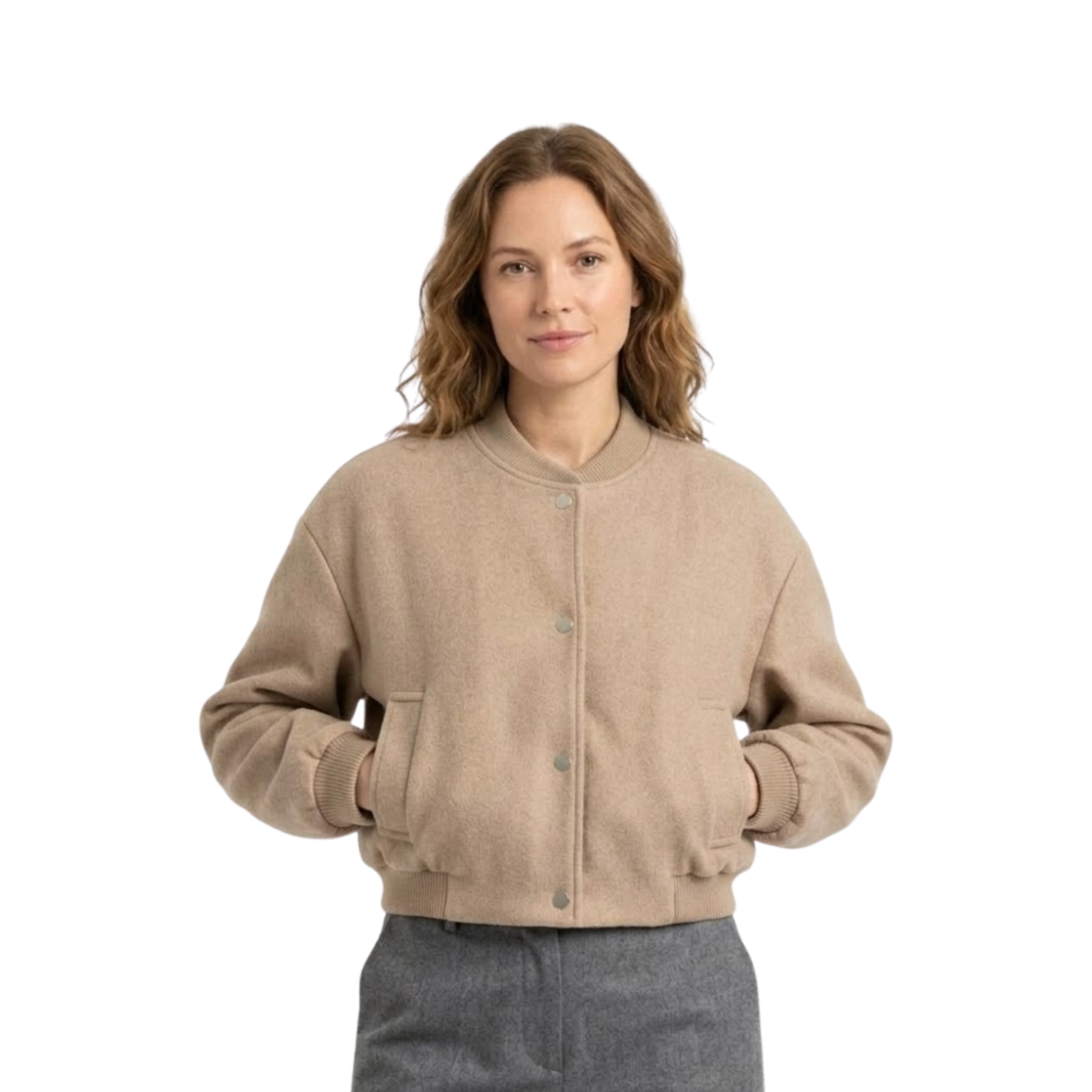 Chaqueta corta de tweed con mangas largas y cierre cruzado para mujer