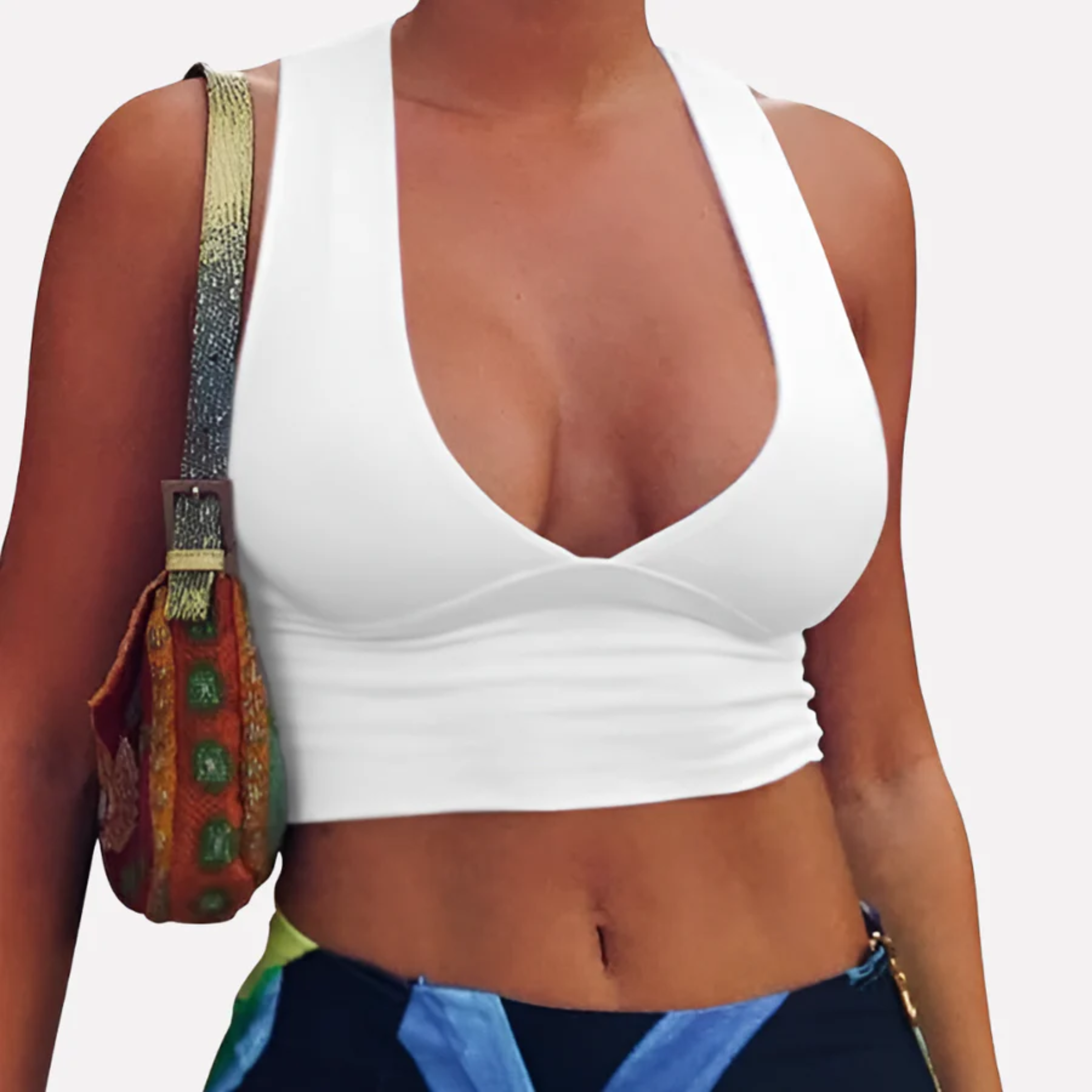 Κοντό crop top για γυναίκες με πλάτη κολυμβητή — λαιμόκοψη σε σχήμα V — καλοκαίρι