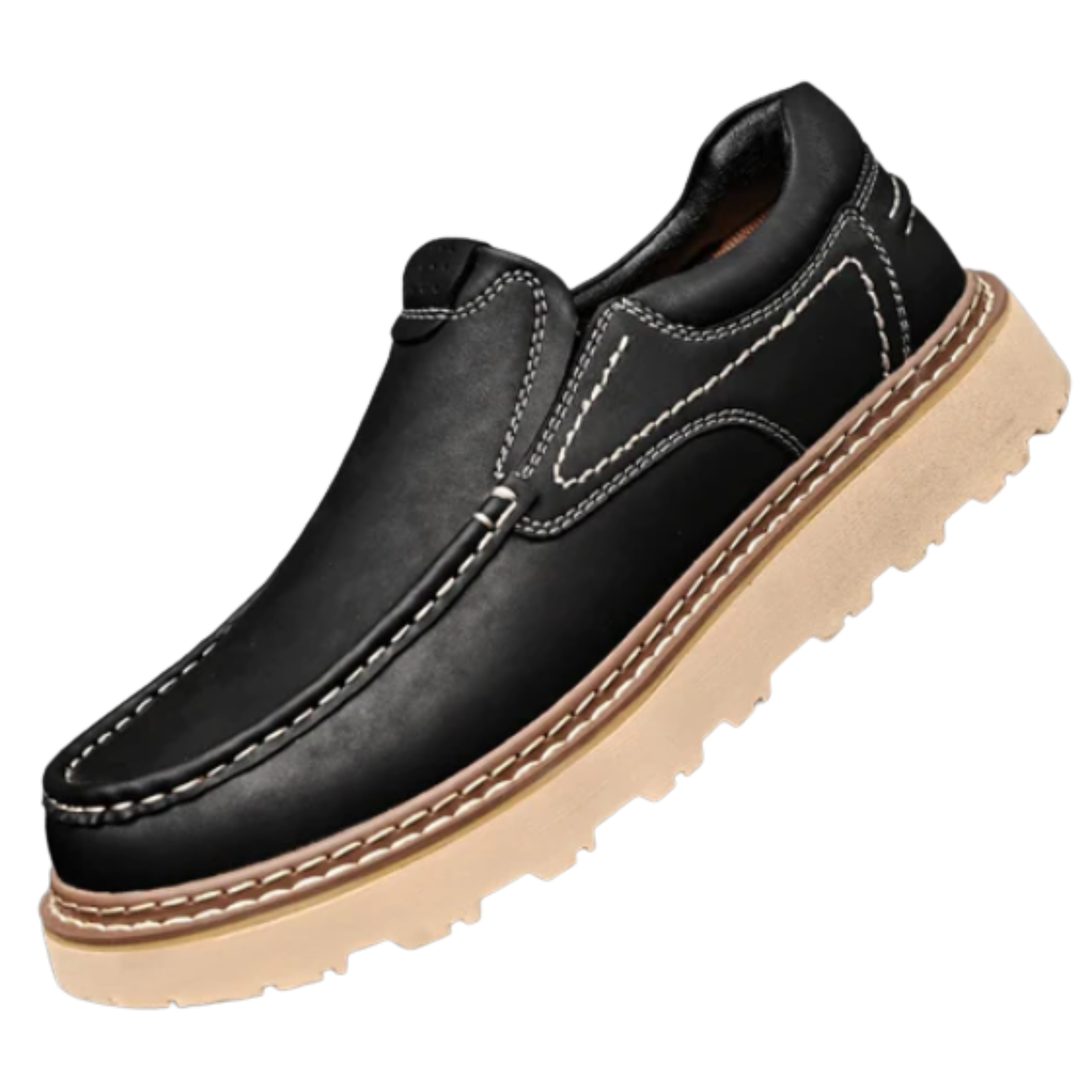 Leather slip-on shoes — sturdy and flexible sole — everyday use
