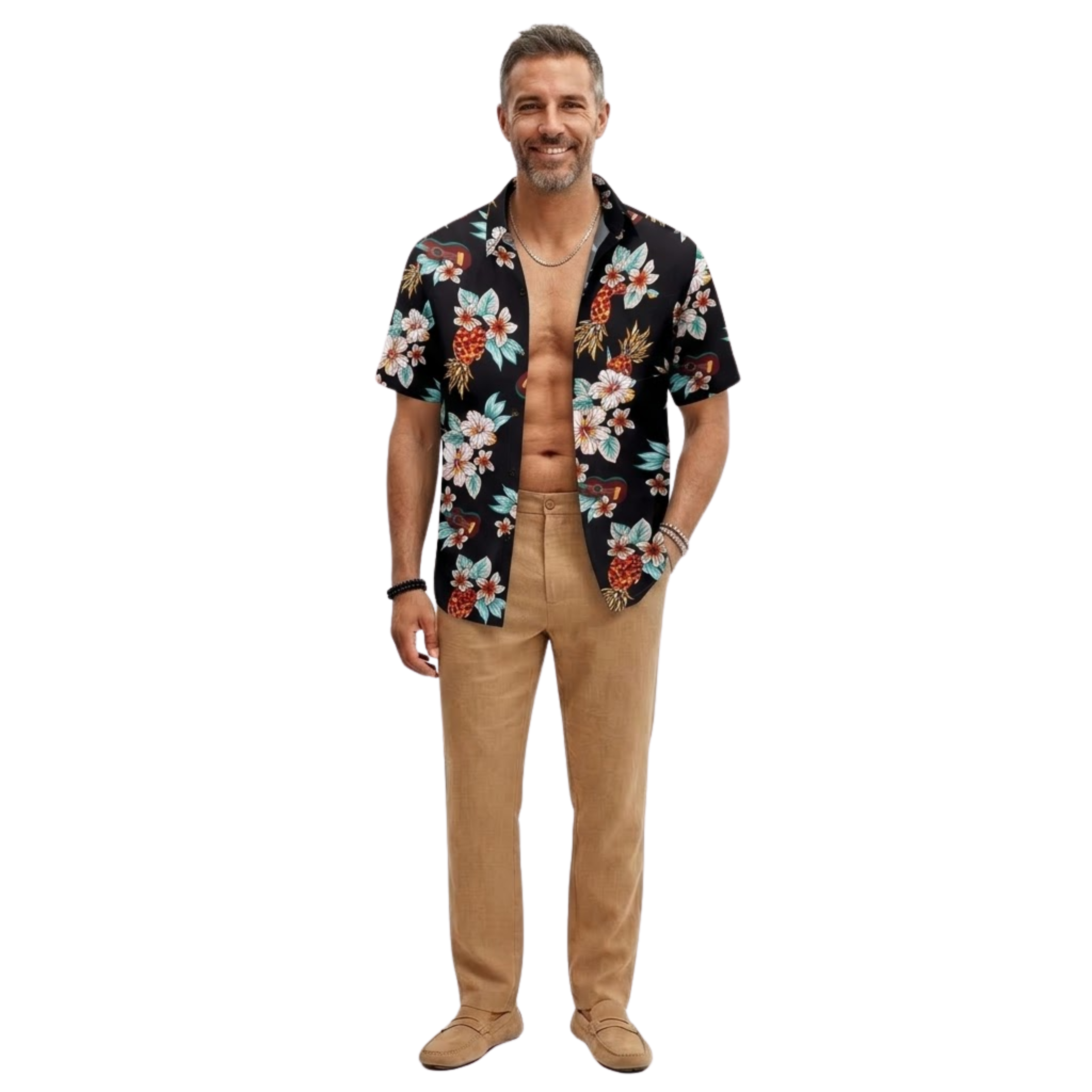 Camisa hawaiana para hombre de manga corta con estampado floral