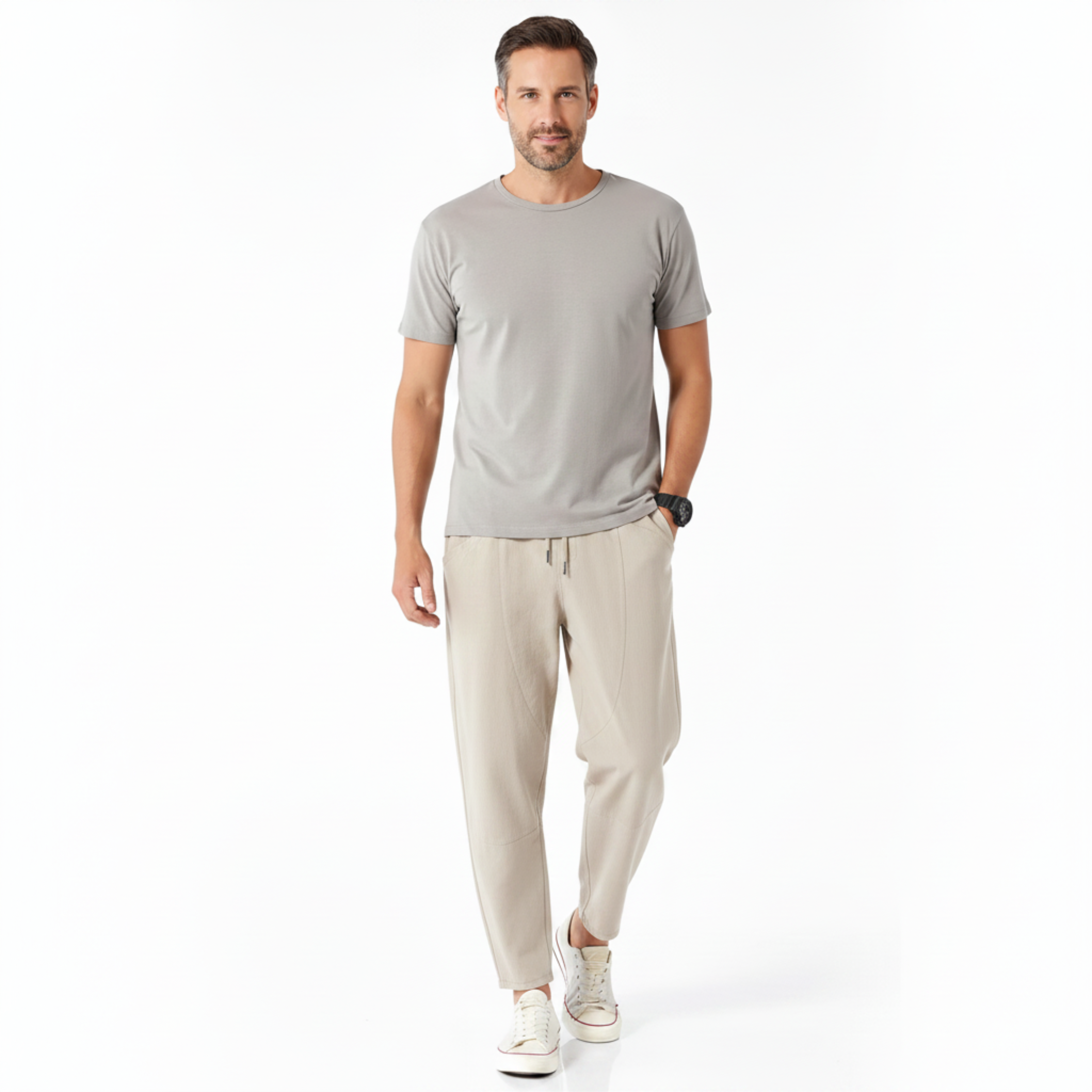 Pantalone Capri in Misto Cotone e Lino con Vita Elastica Regolabile
