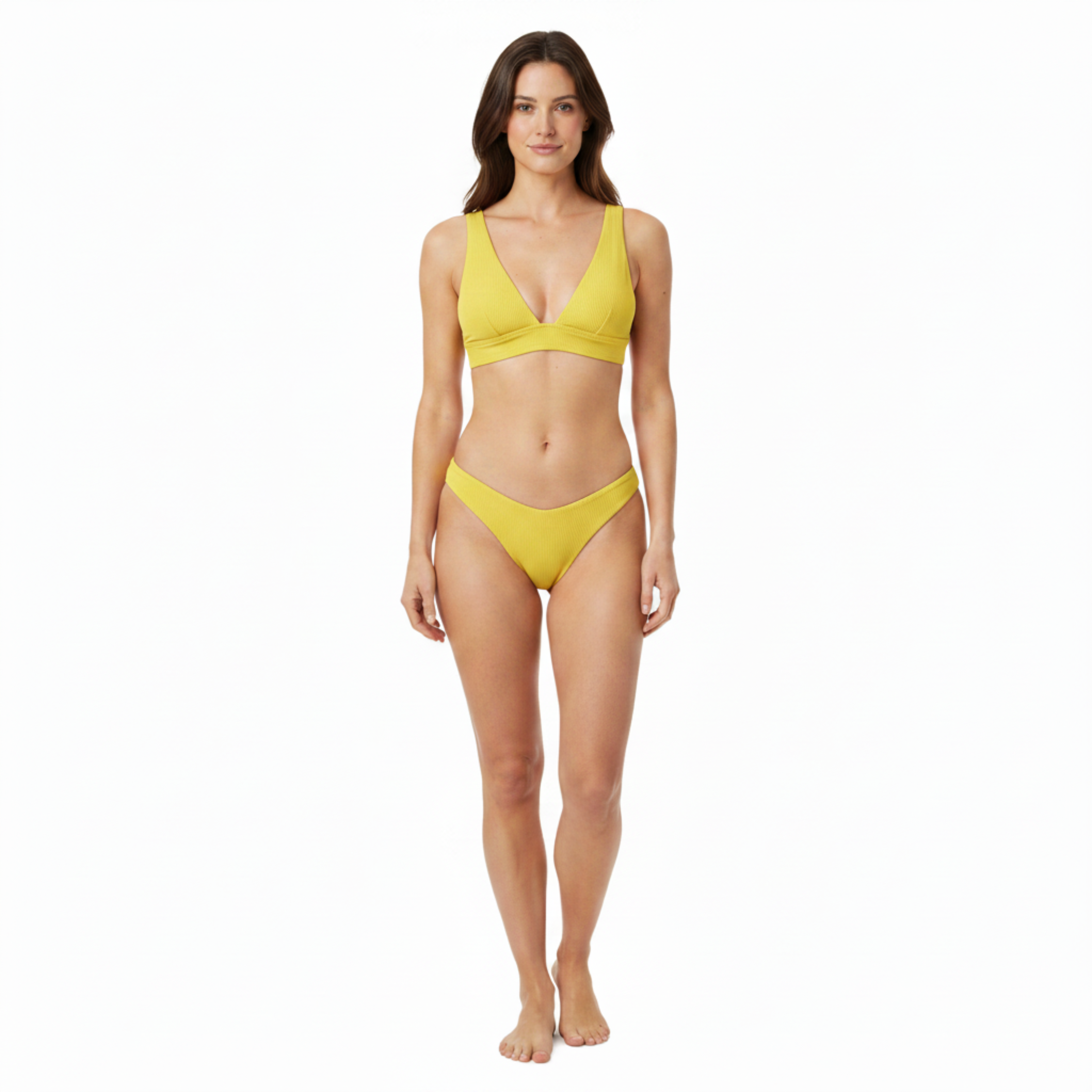 Dwuczęściowe bikini z wysokim stanem, biustonoszem push-up i prążkowaną fakturą