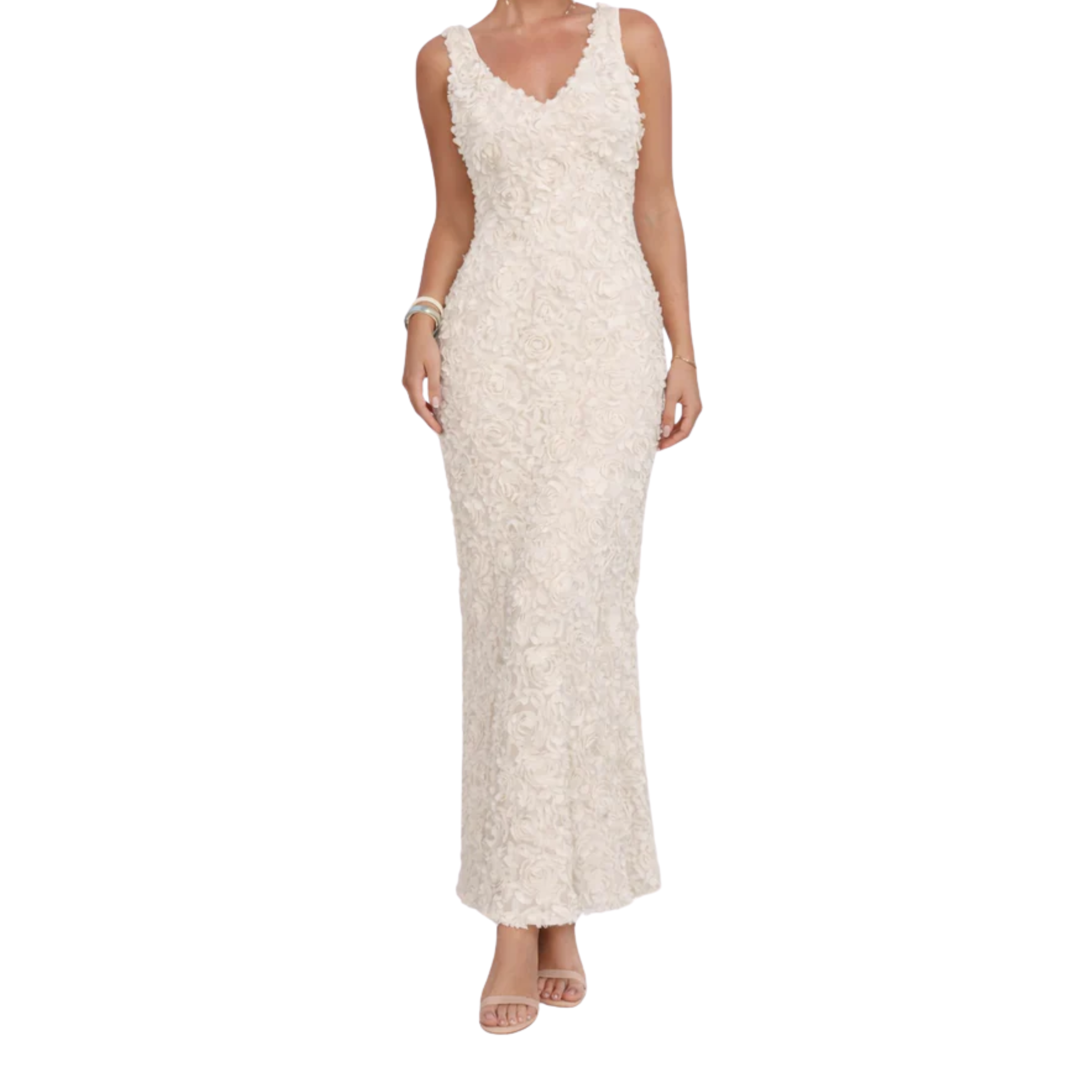 Vestido Corto Ajustado con Aplicaciones Florales 3D y Escote en V para Mujer