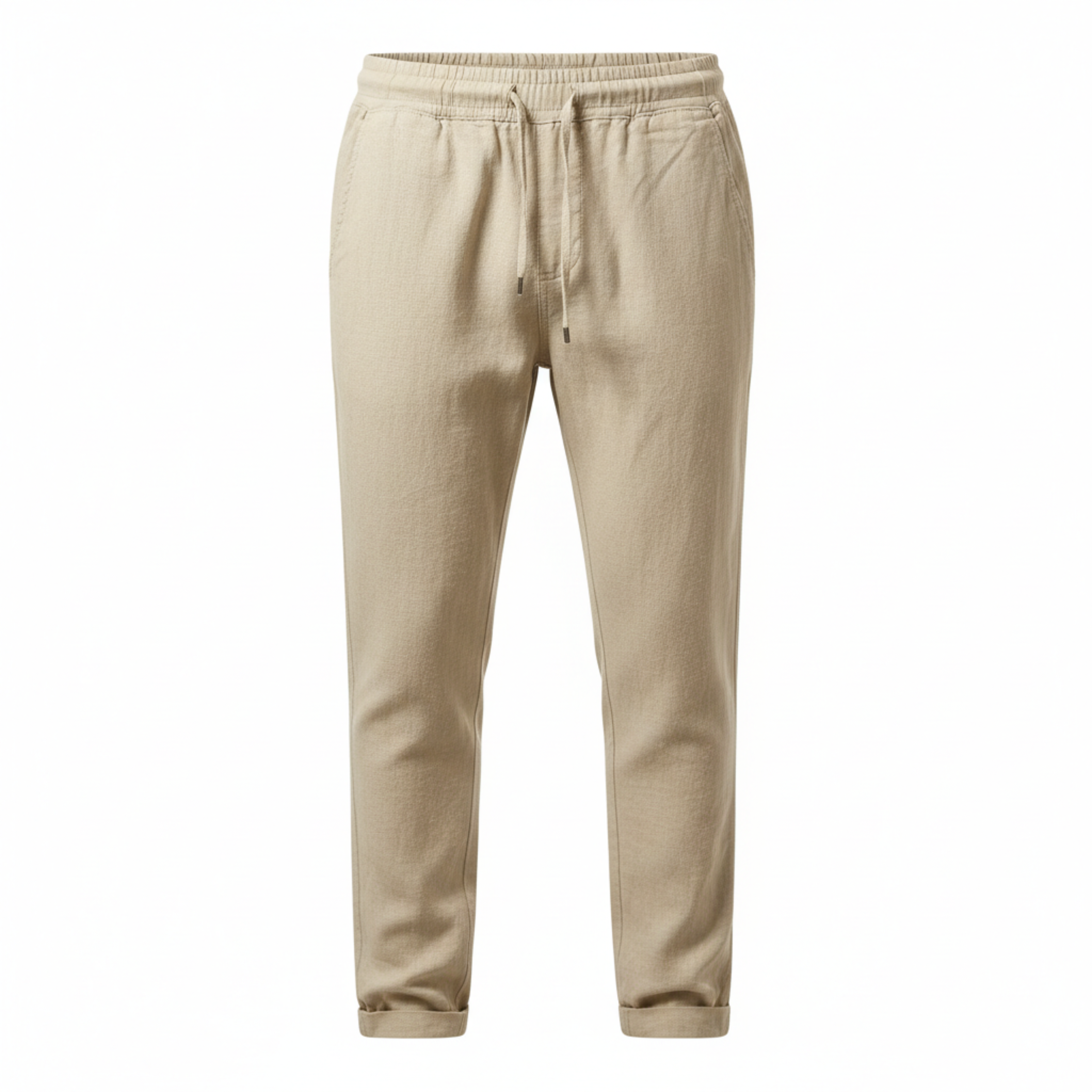 Pantaloni in Cotone e Lino da Uomo con Vita Elastica e Taglio Dritto Casual