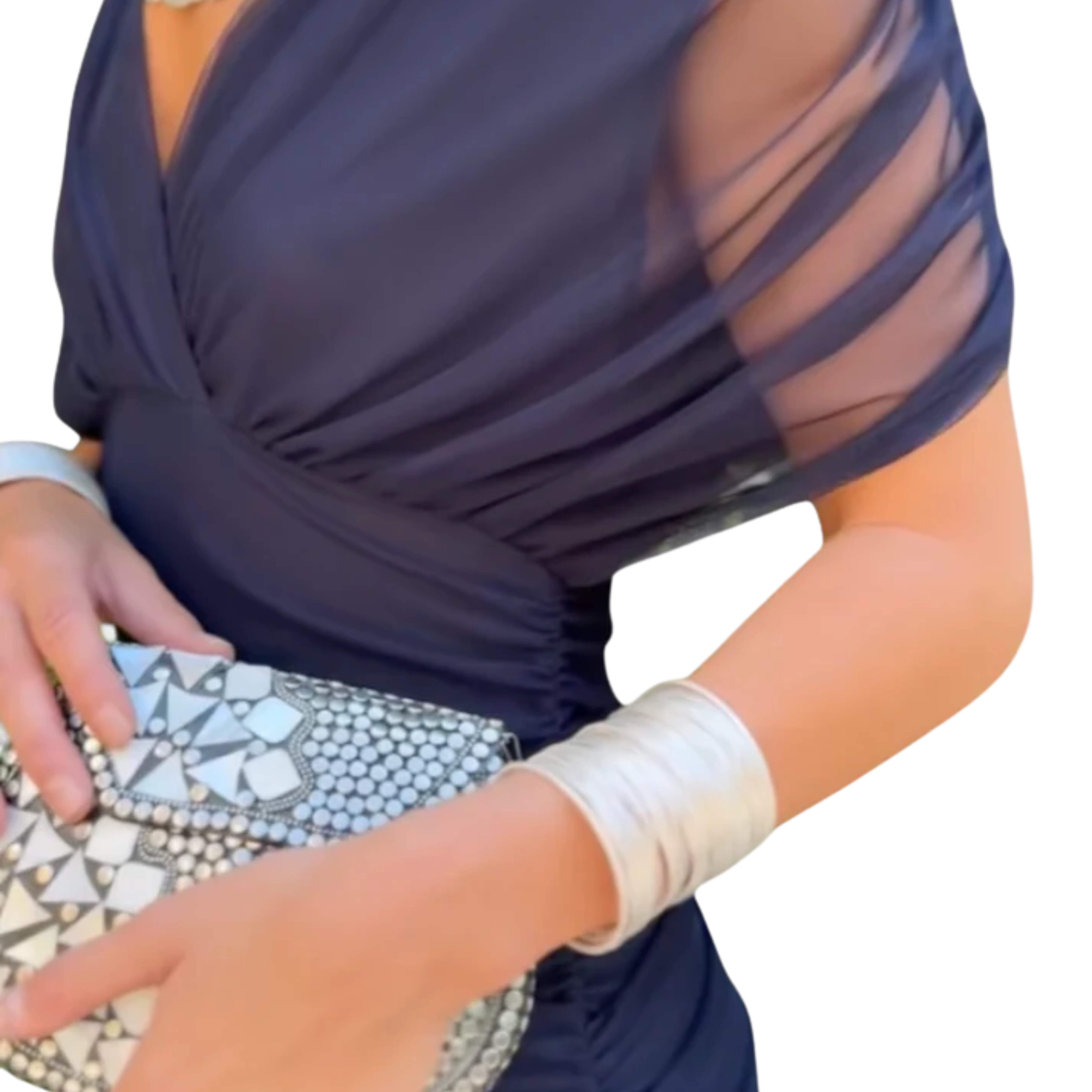 Flared maxi dress — V-neck and flutter sleeves — ceremony