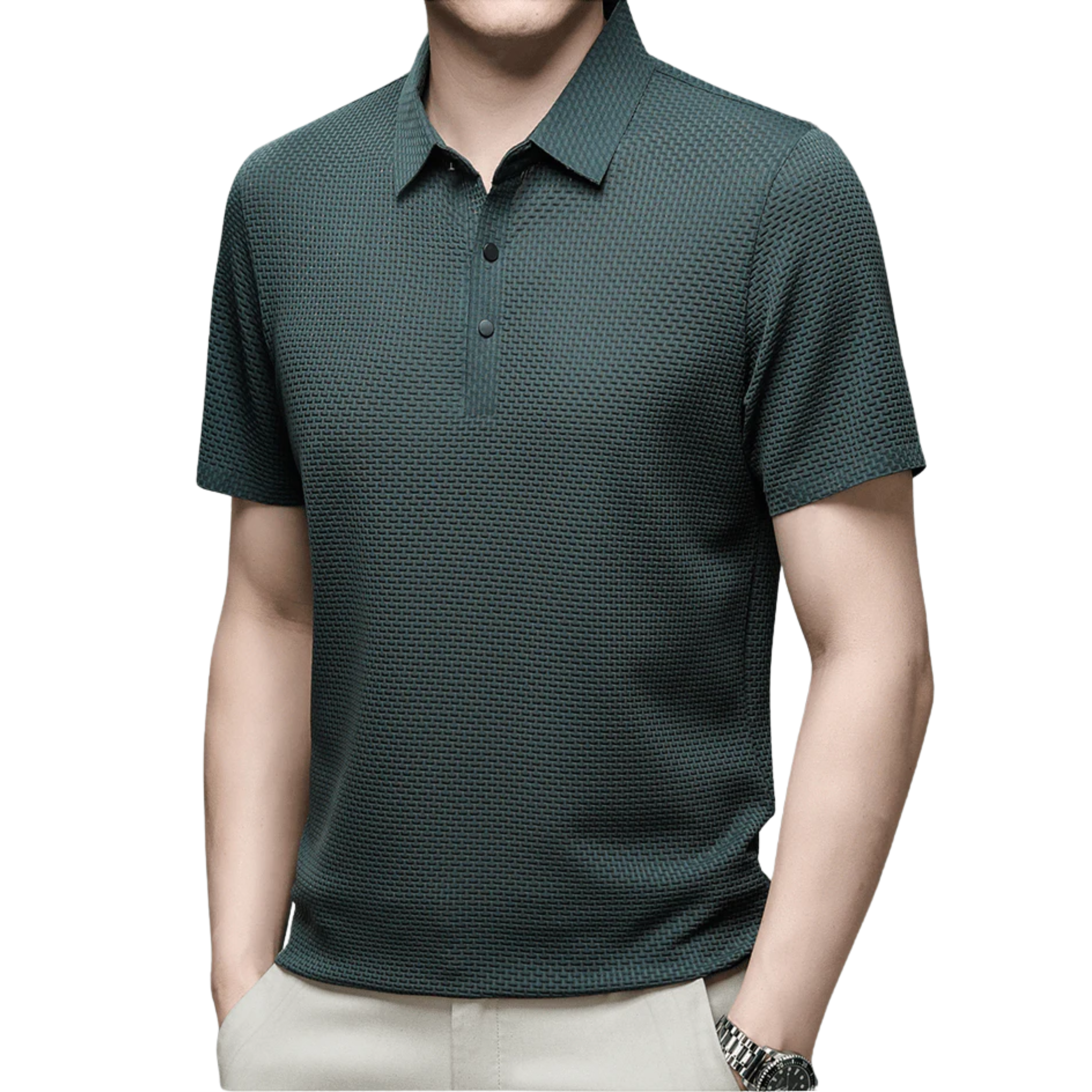 Men's Polo Shirt with Waffle Texture and Short Sleeves — Office & Relaxation