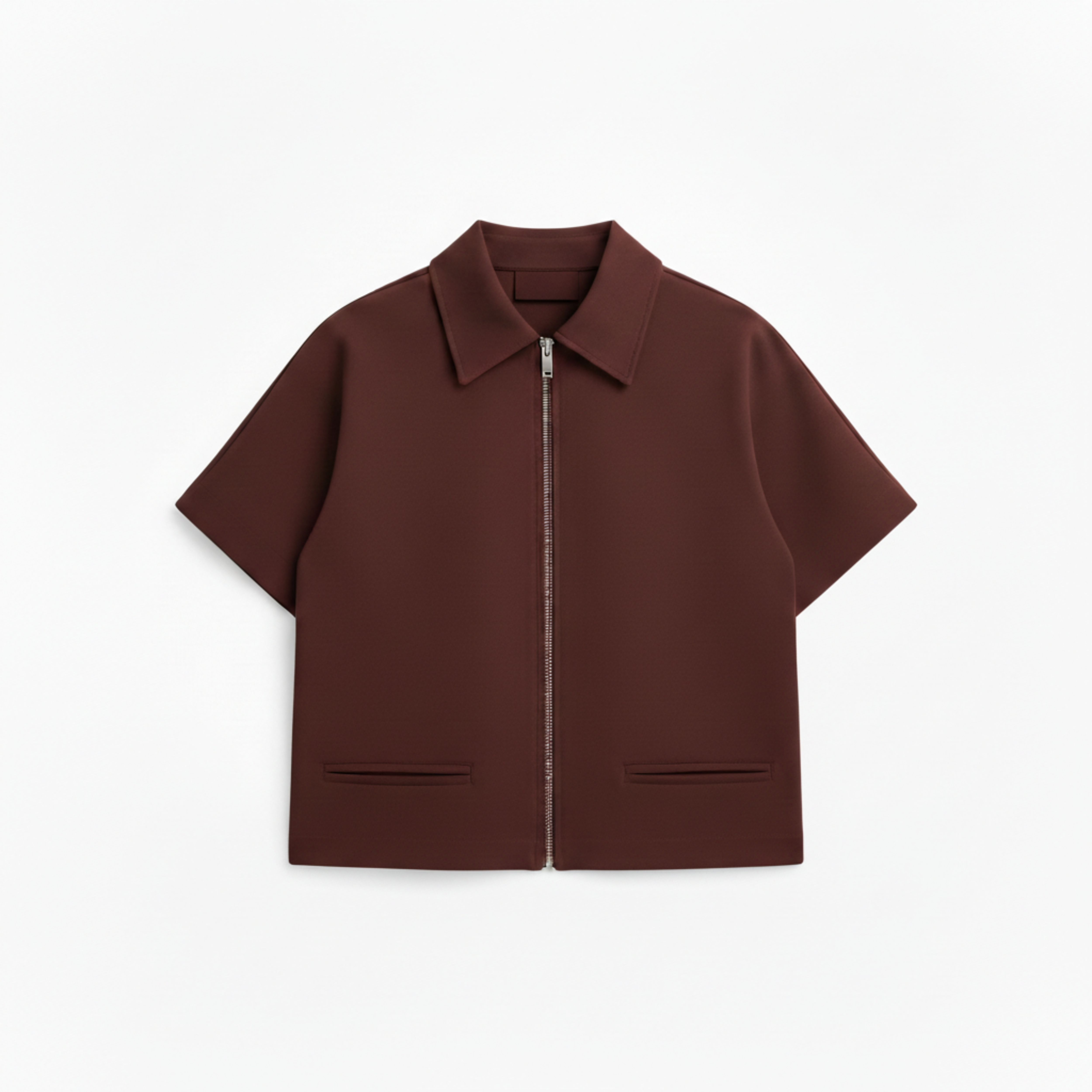 Veste Courte en Polyester à Manches Courtes avec Fermeture Éclair pour Femme