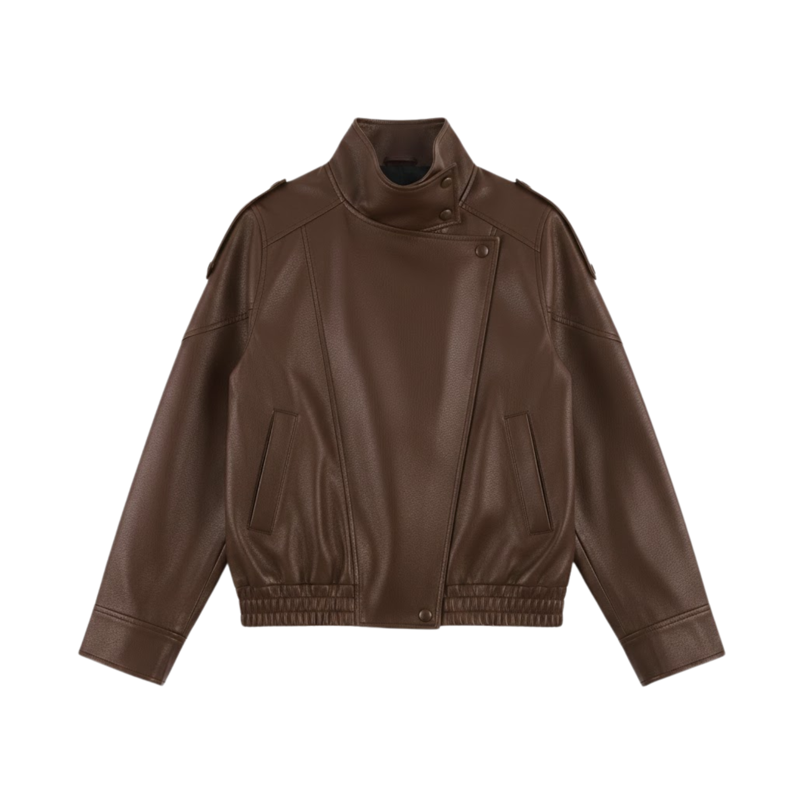 Women's Black Long Sleeve Grained Faux Leather Motorcycle Style Jacket