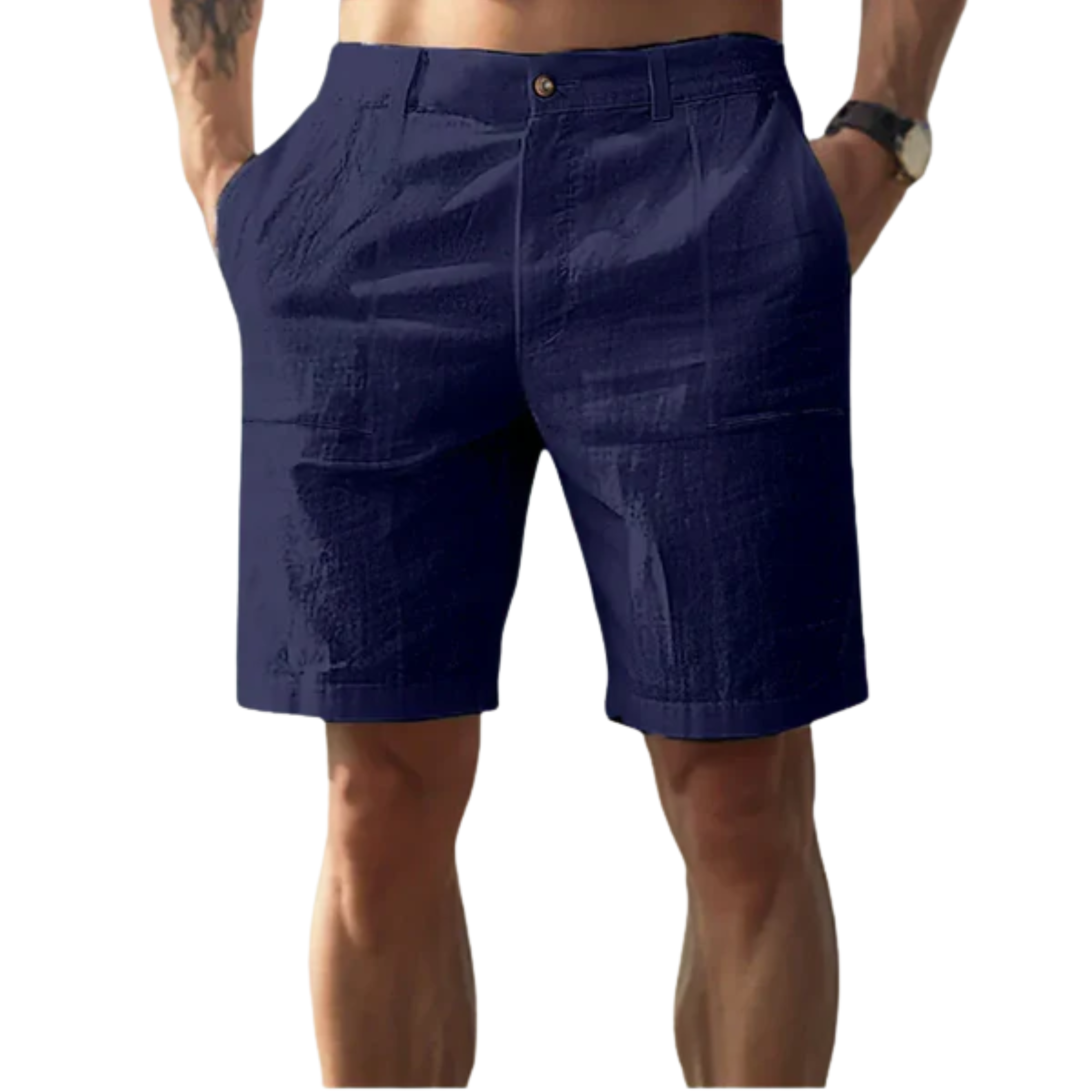 Short in lino da uomo con vita elastica e taglio casual