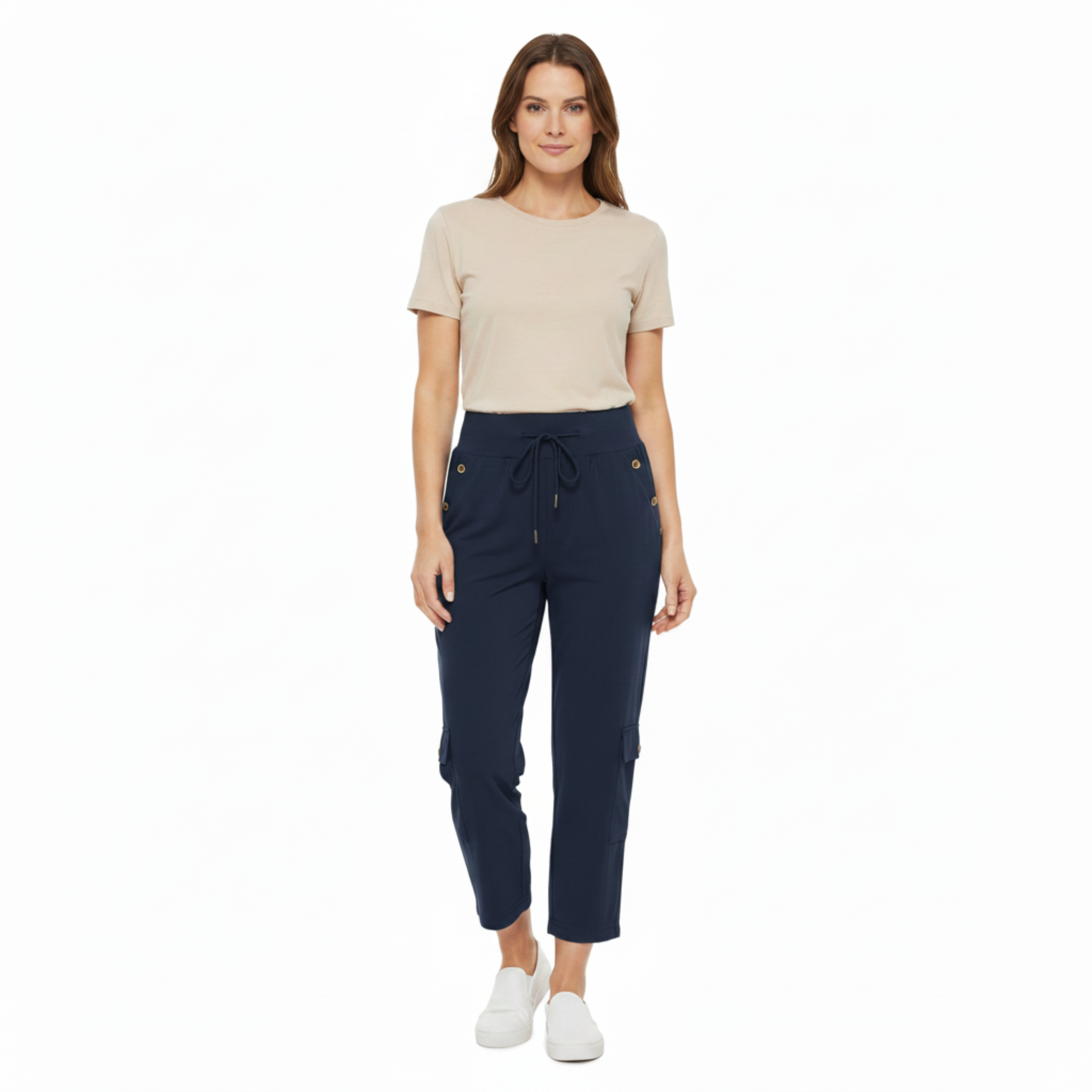Pantacourt Capri pour Femme à Taille Élastiquée et Jambe Large avec Poches
