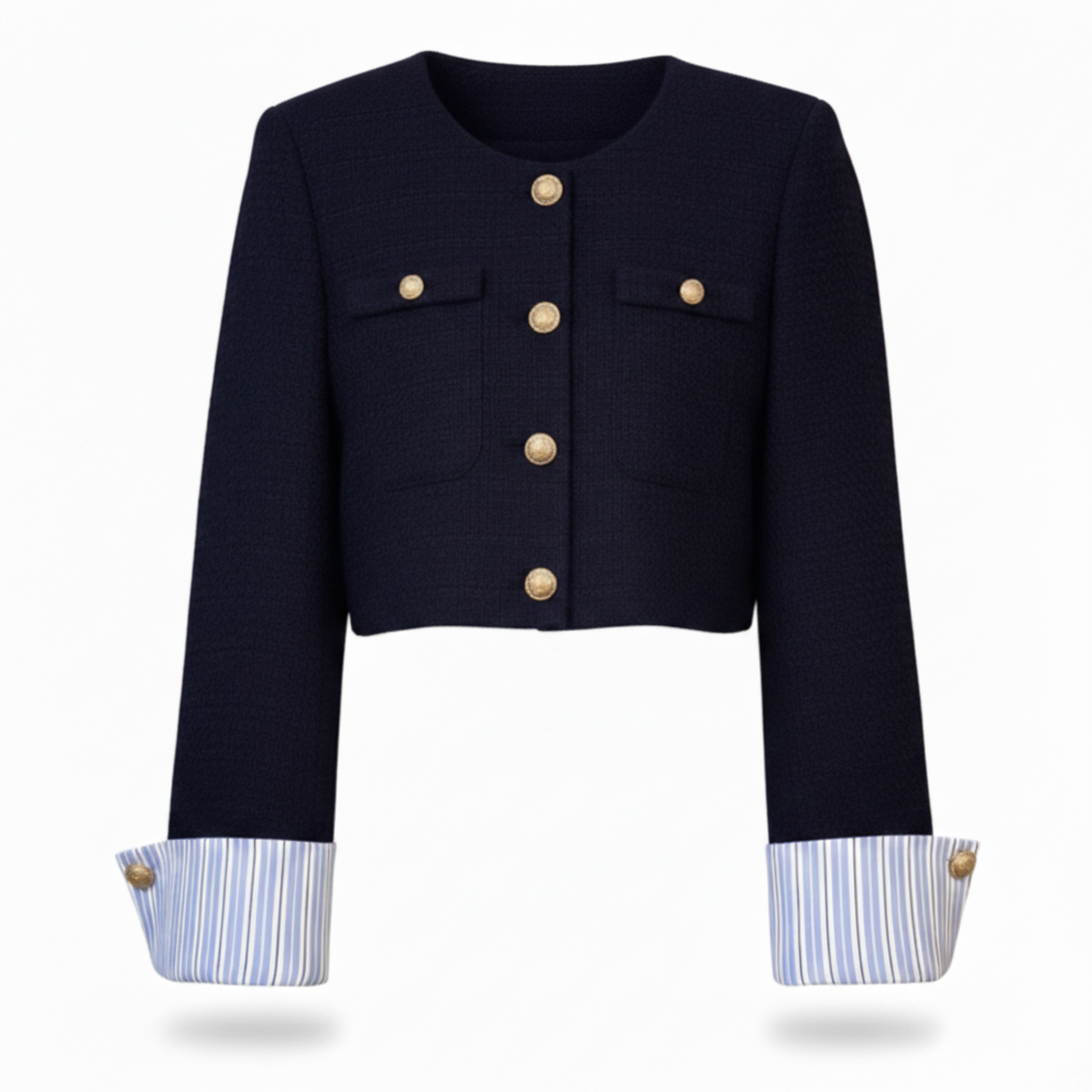 Veste Courte en Coton avec Détails Contrastés aux Poignets pour Femme