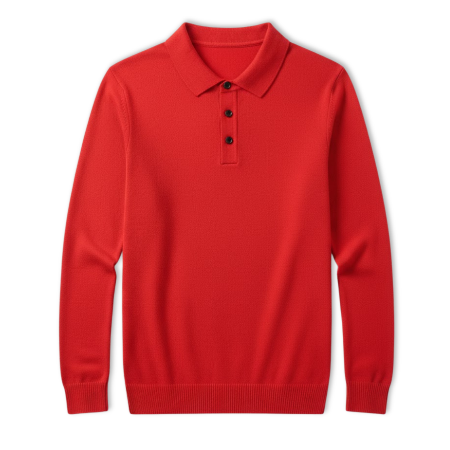 Men's long-sleeved polo shirt made of 100% merino wool with buttoned collar, relaxed fit