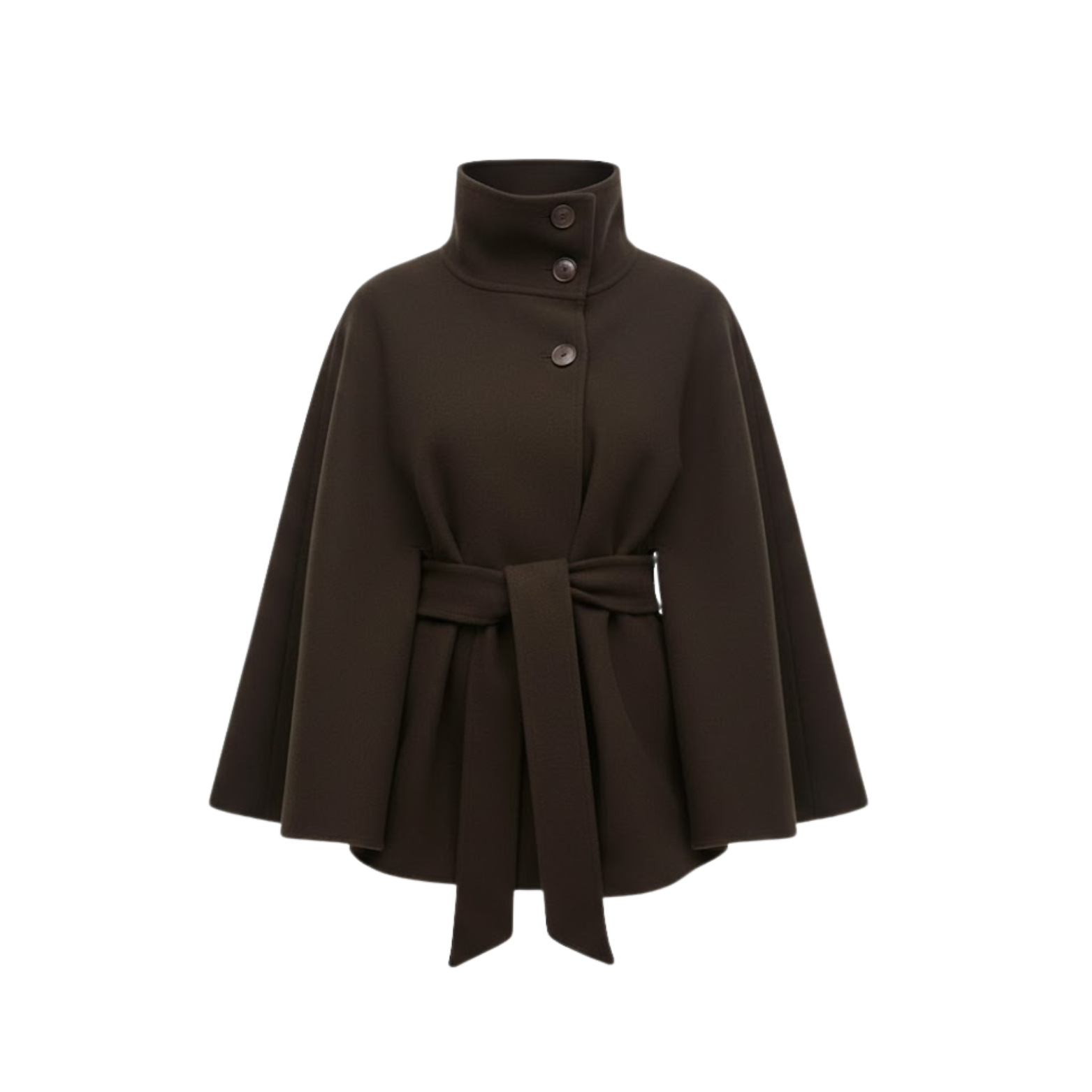 Strukturierter Umhangmantel mit Gürtel und Stehkragen