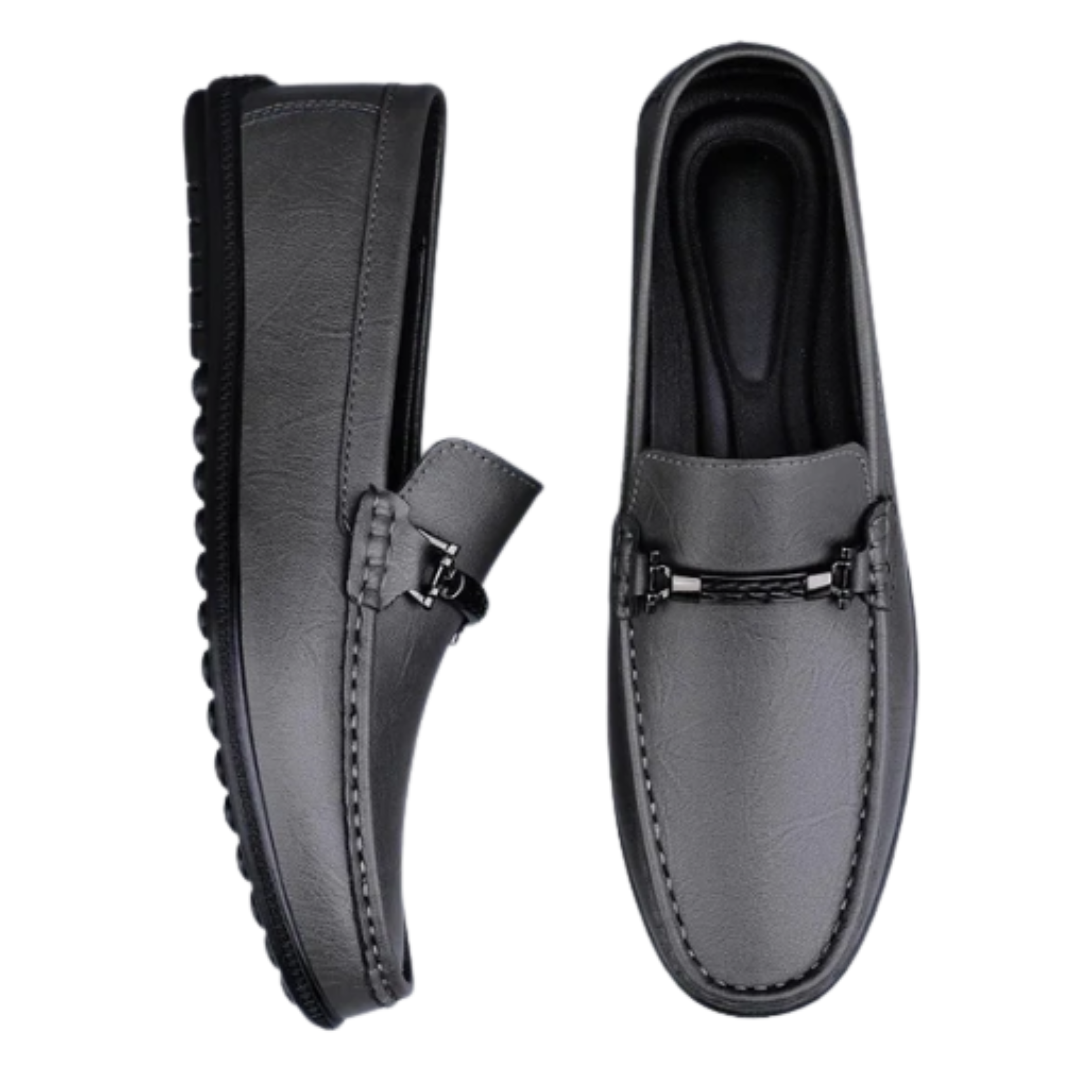 Genuine leather moccasins — metal buckle — casual outings