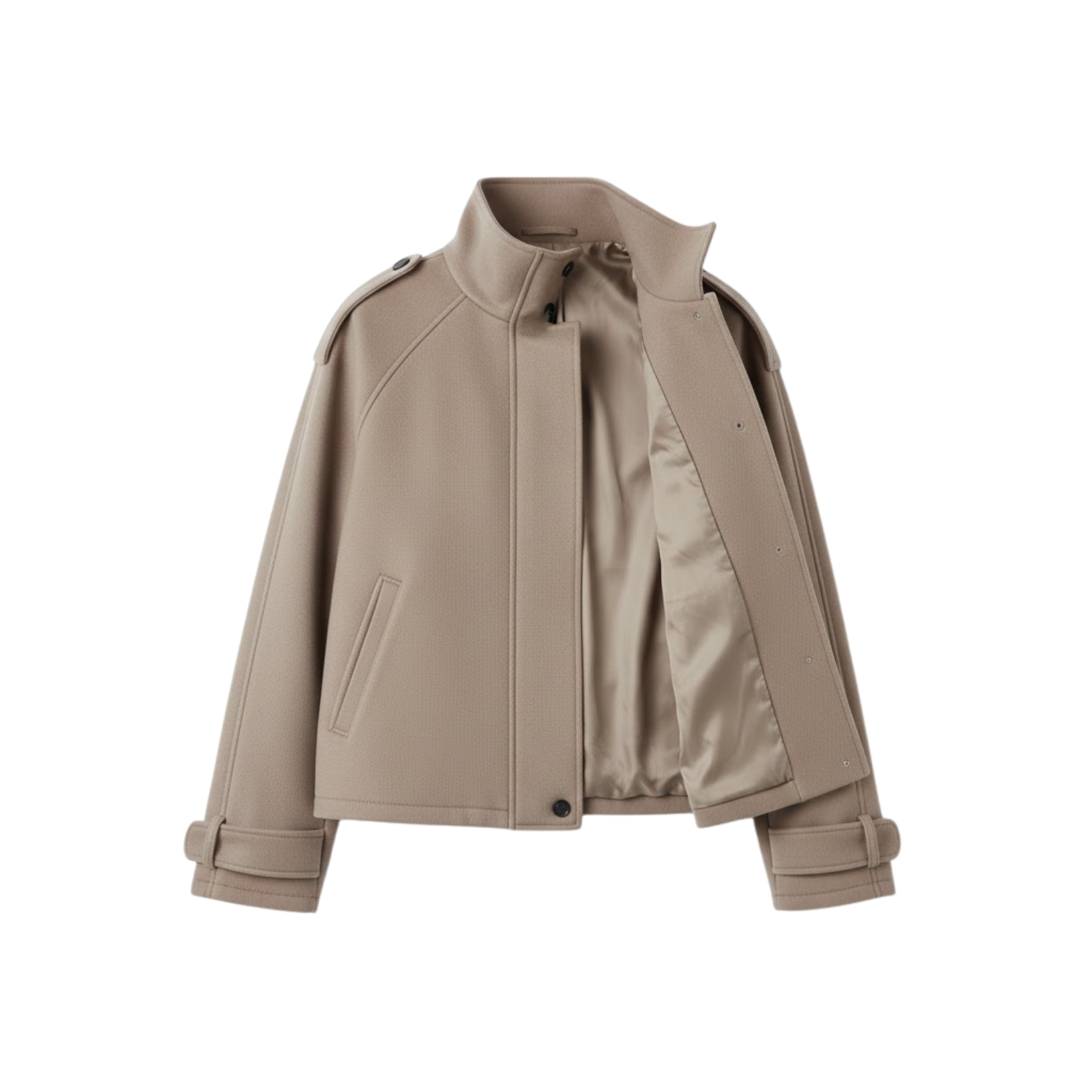 Blouson court en laine pour femme avec col montant et boutons contrastés