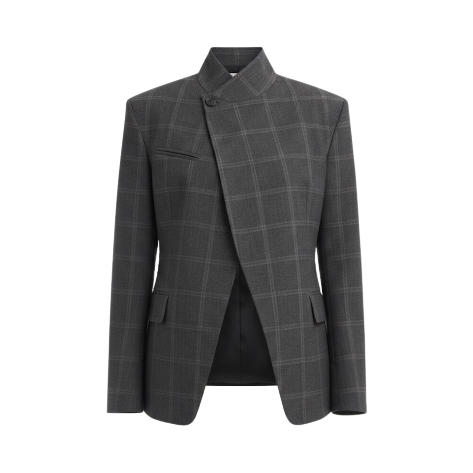 Veste courte à motif écossais pour femme avec col montant et manches fendues