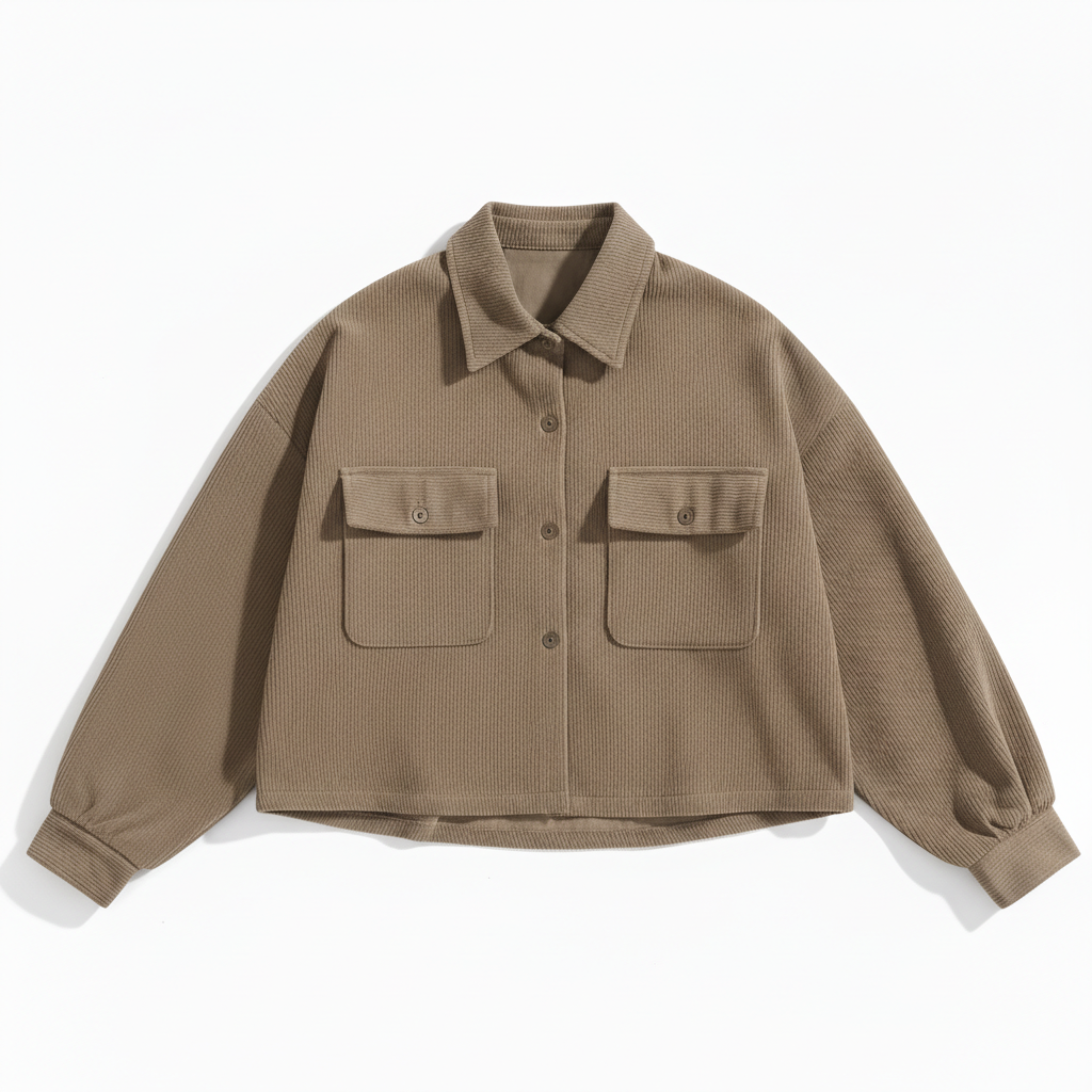 Veste Chemise en Velours Côtelé à Manches Longues et Boutonnage Simple pour Femme