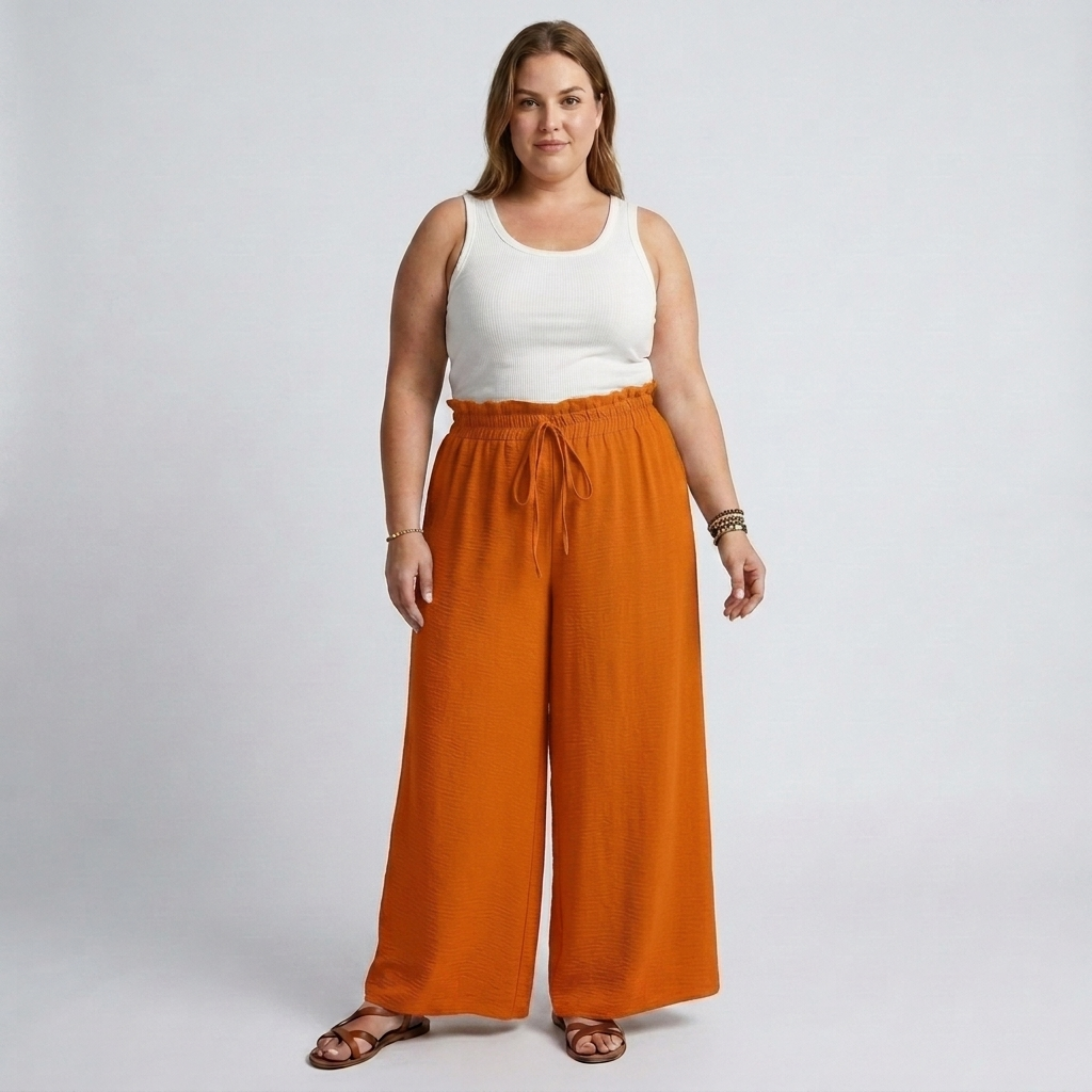 Pantaloni larghi taglia grande da donna con vita elastica e coulisse