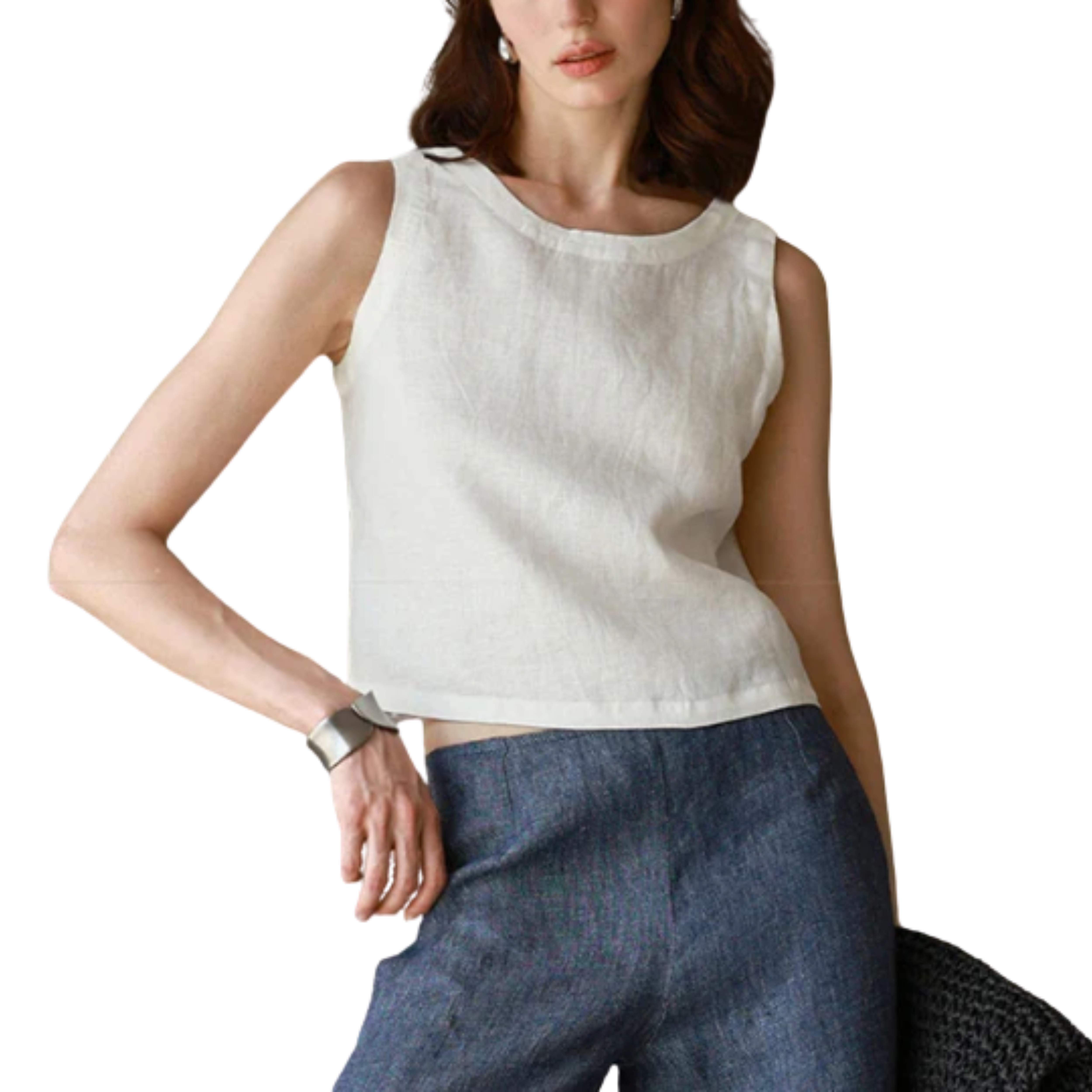 Débardeur crop top réversible — 100 % pur lin — style minimaliste — été